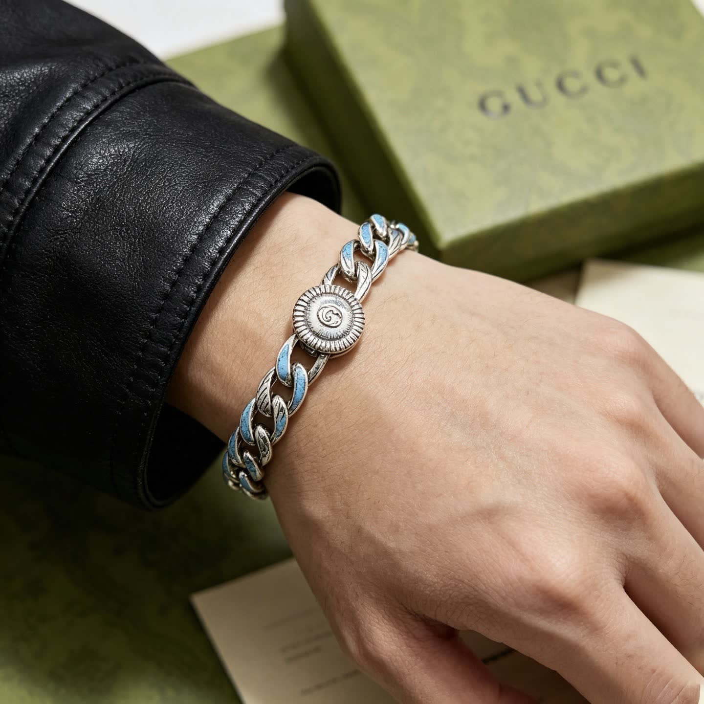 Gucci Silver Blue Enamel Bracelet