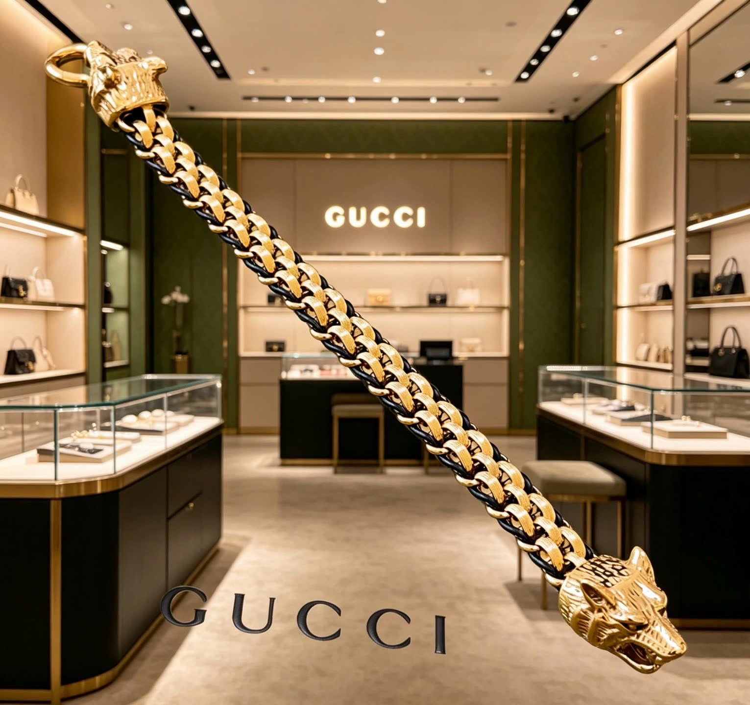 Gucci Gold and Black Chain Bracelet