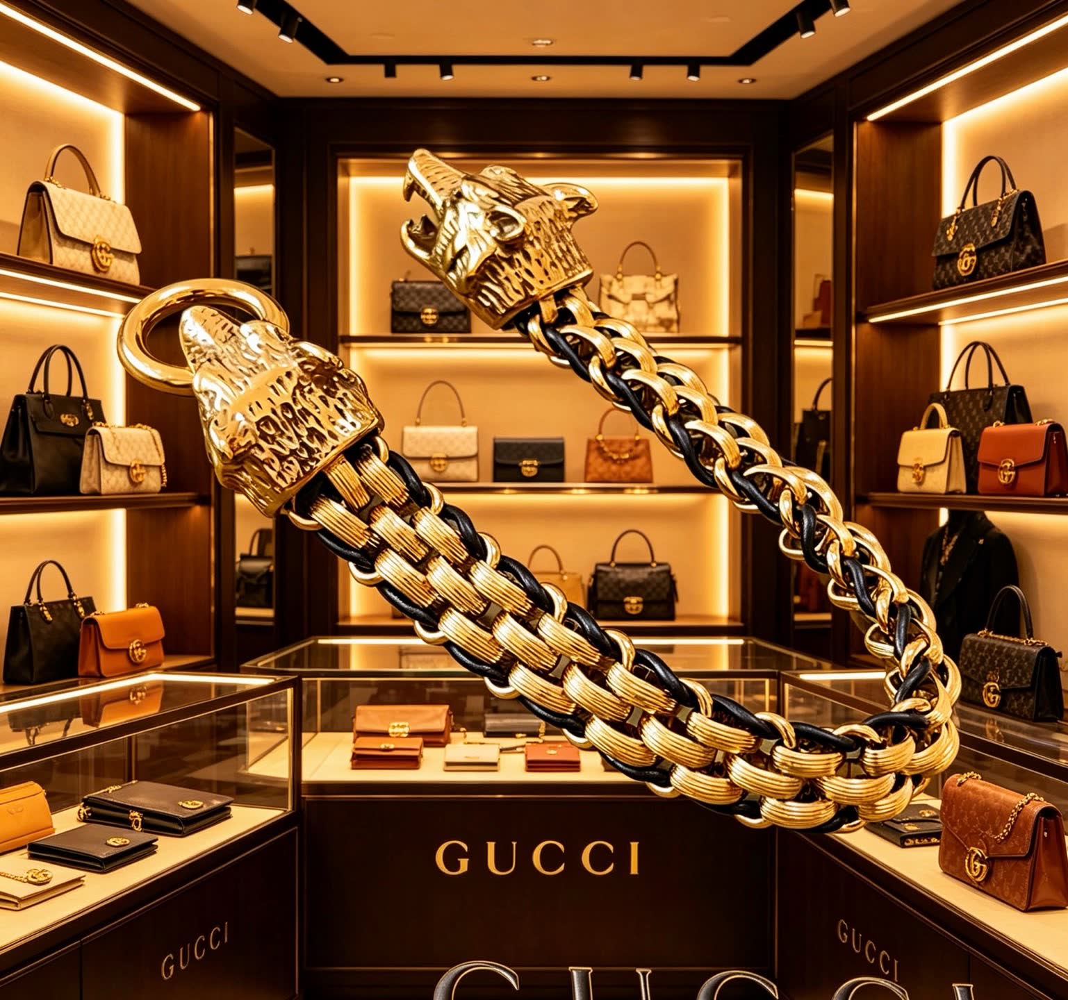 Gucci Gold and Black Chain Bracelet