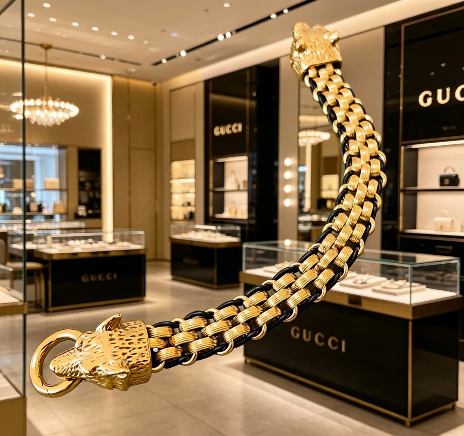 Gucci Gold and Black Chain Bracelet