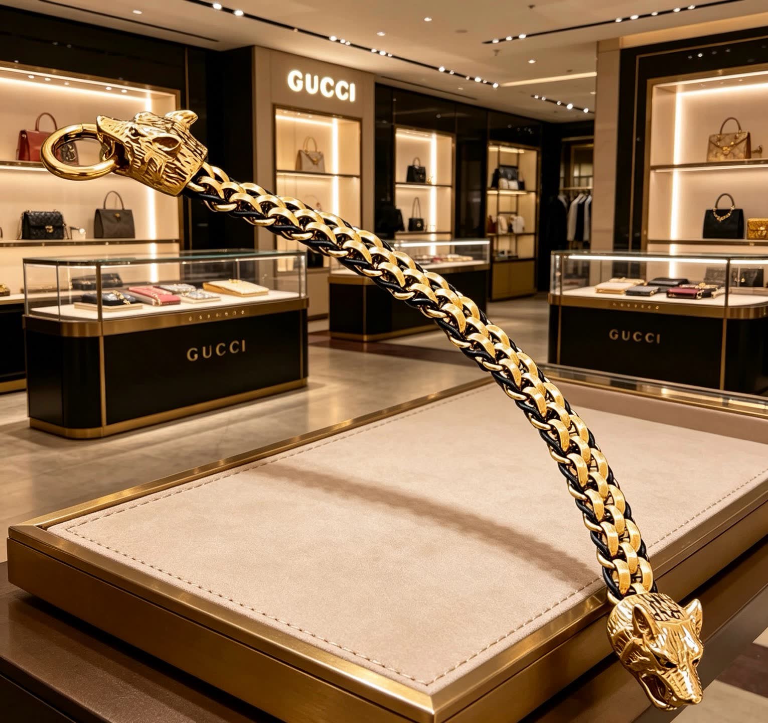 Gucci Gold and Black Chain Bracelet