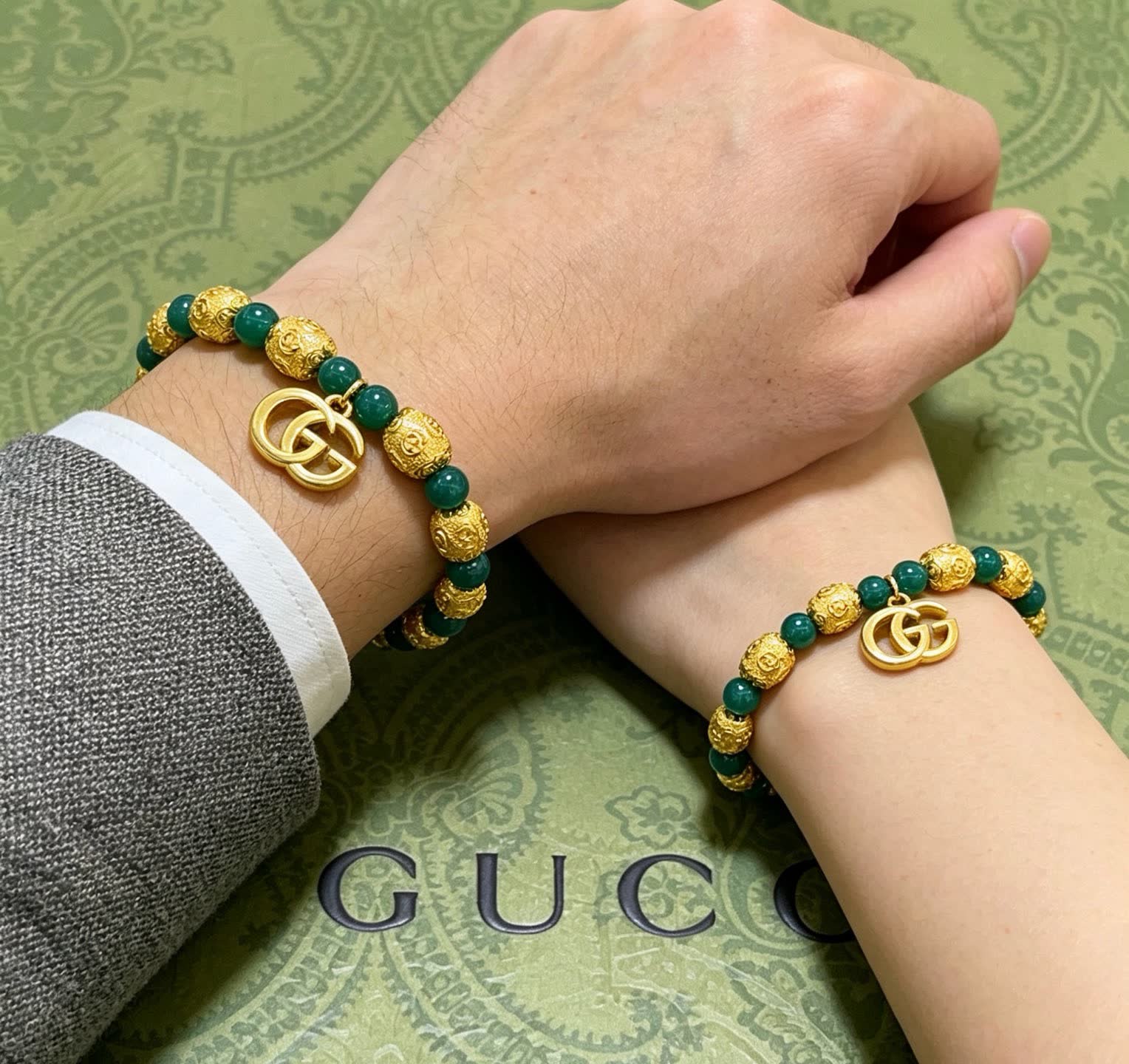 Gucci Green Bead Bracelet with Interlocking G Charm