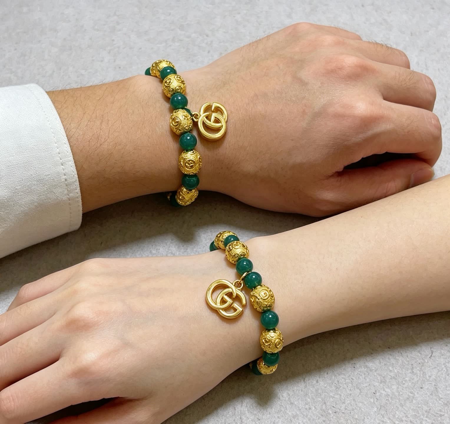 Gucci Green Bead Bracelet with Interlocking G Charm
