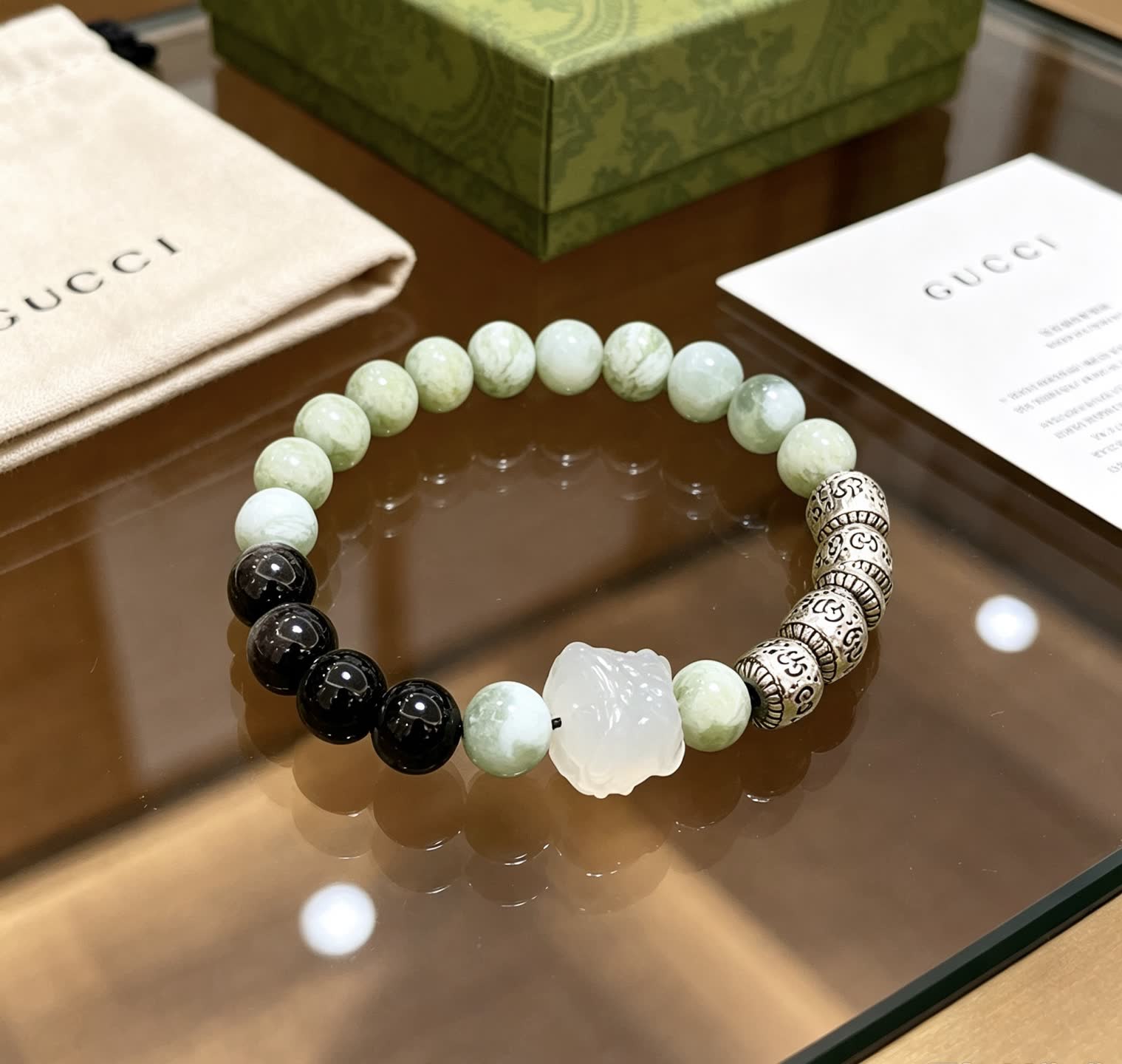 Gucci Green and Black Beaded Bracelet