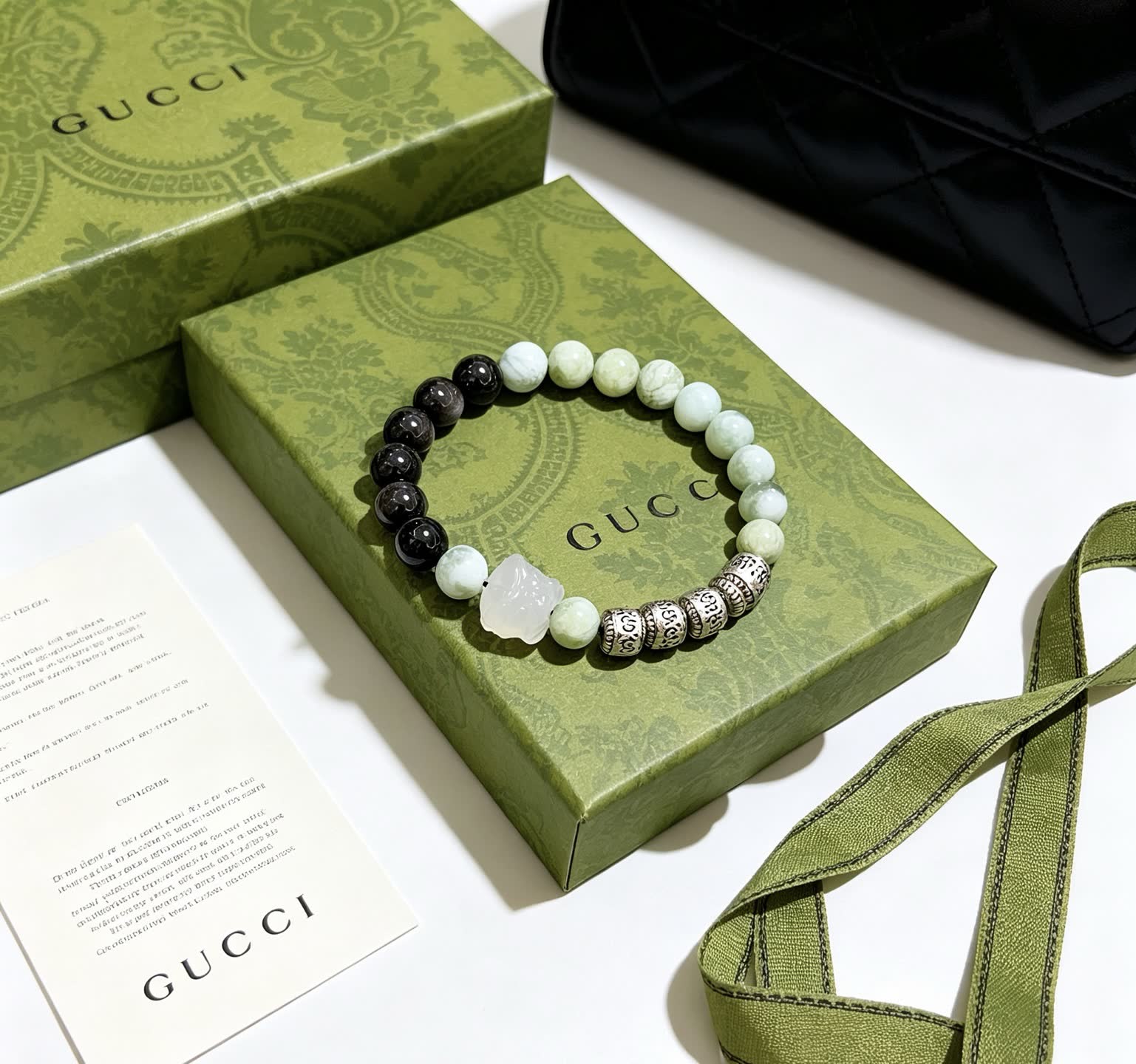 Gucci Green and Black Beaded Bracelet