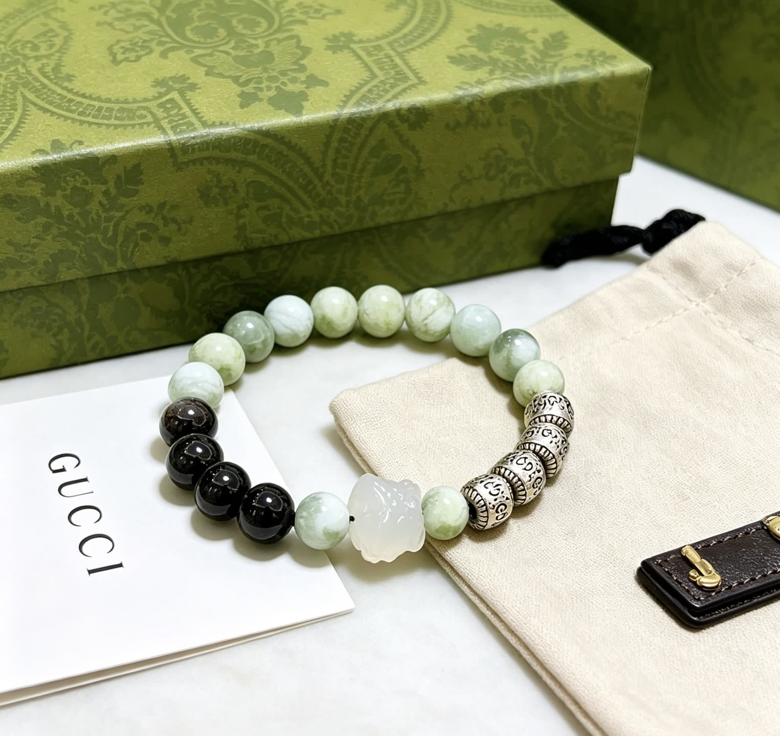 Gucci Green and Black Beaded Bracelet