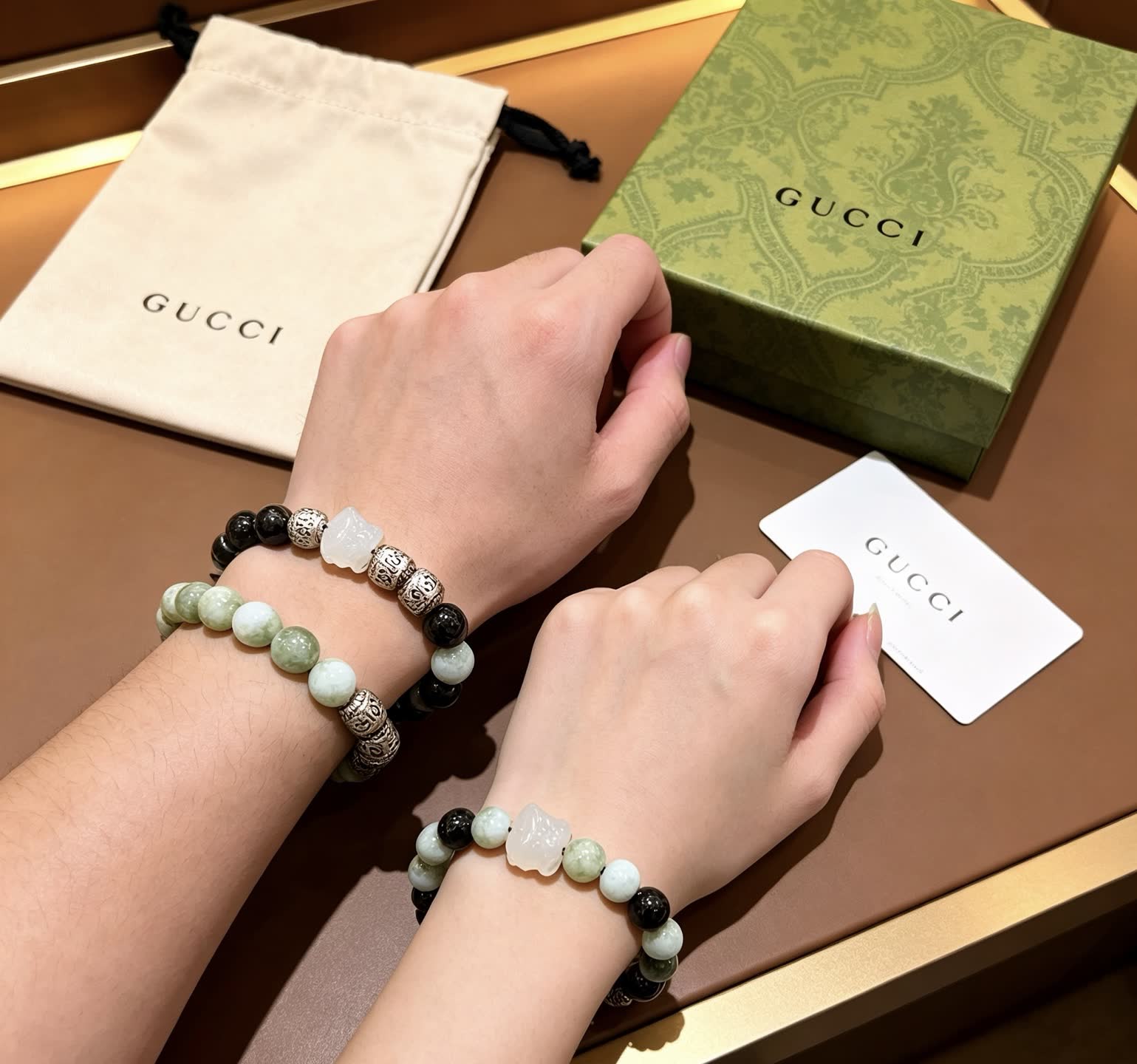 Gucci Green and Black Beaded Bracelet
