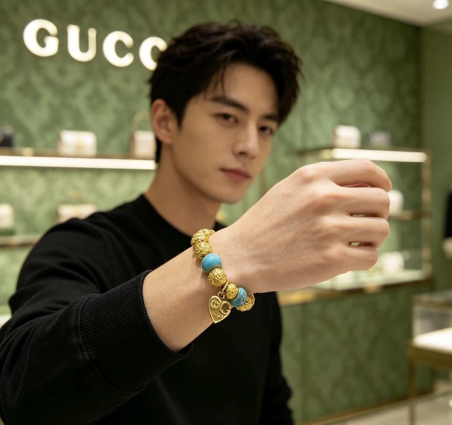 Gucci Gold Beaded Bracelet with Turquoise Accents