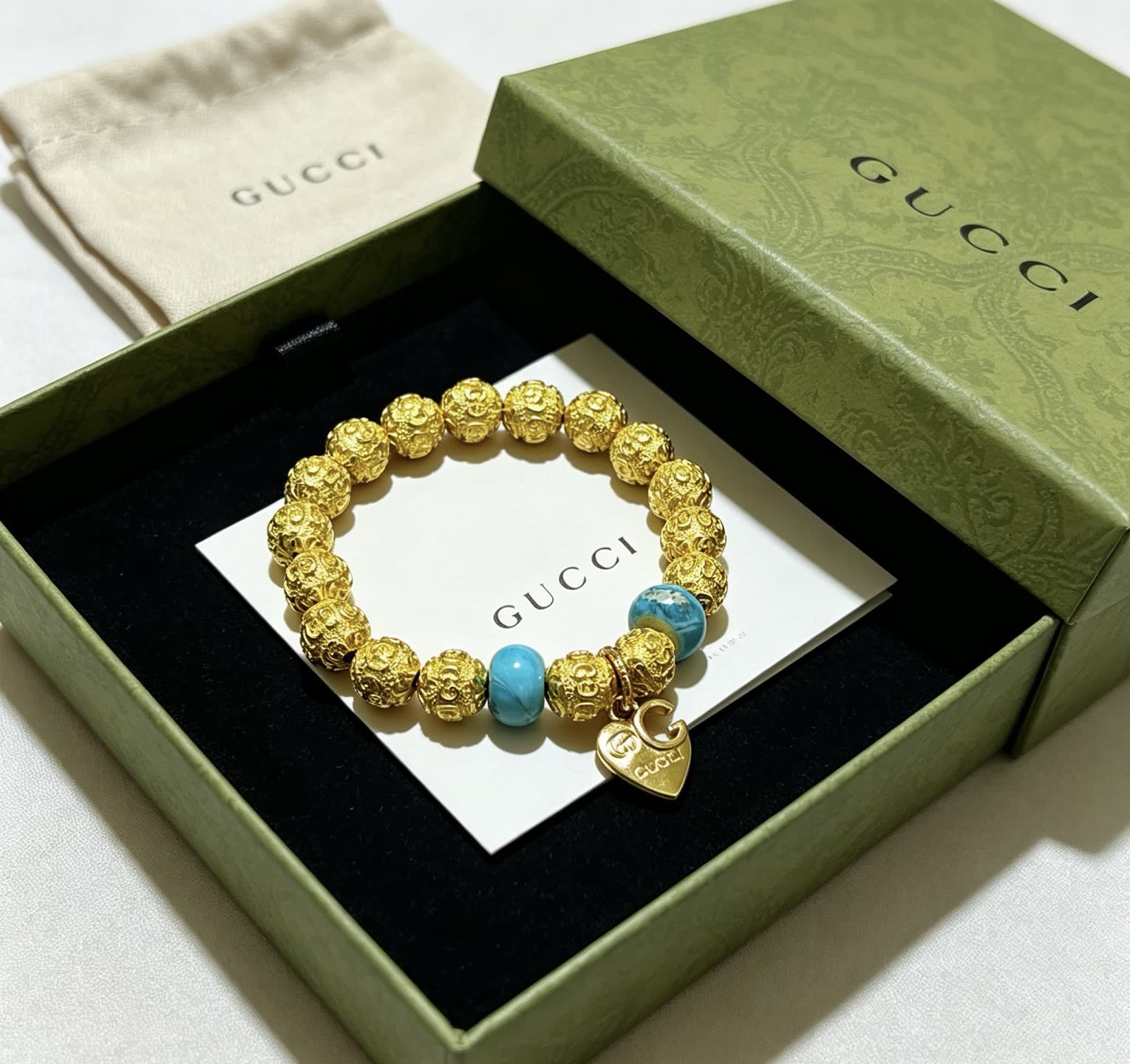 Gucci Gold Beaded Bracelet with Turquoise Accents