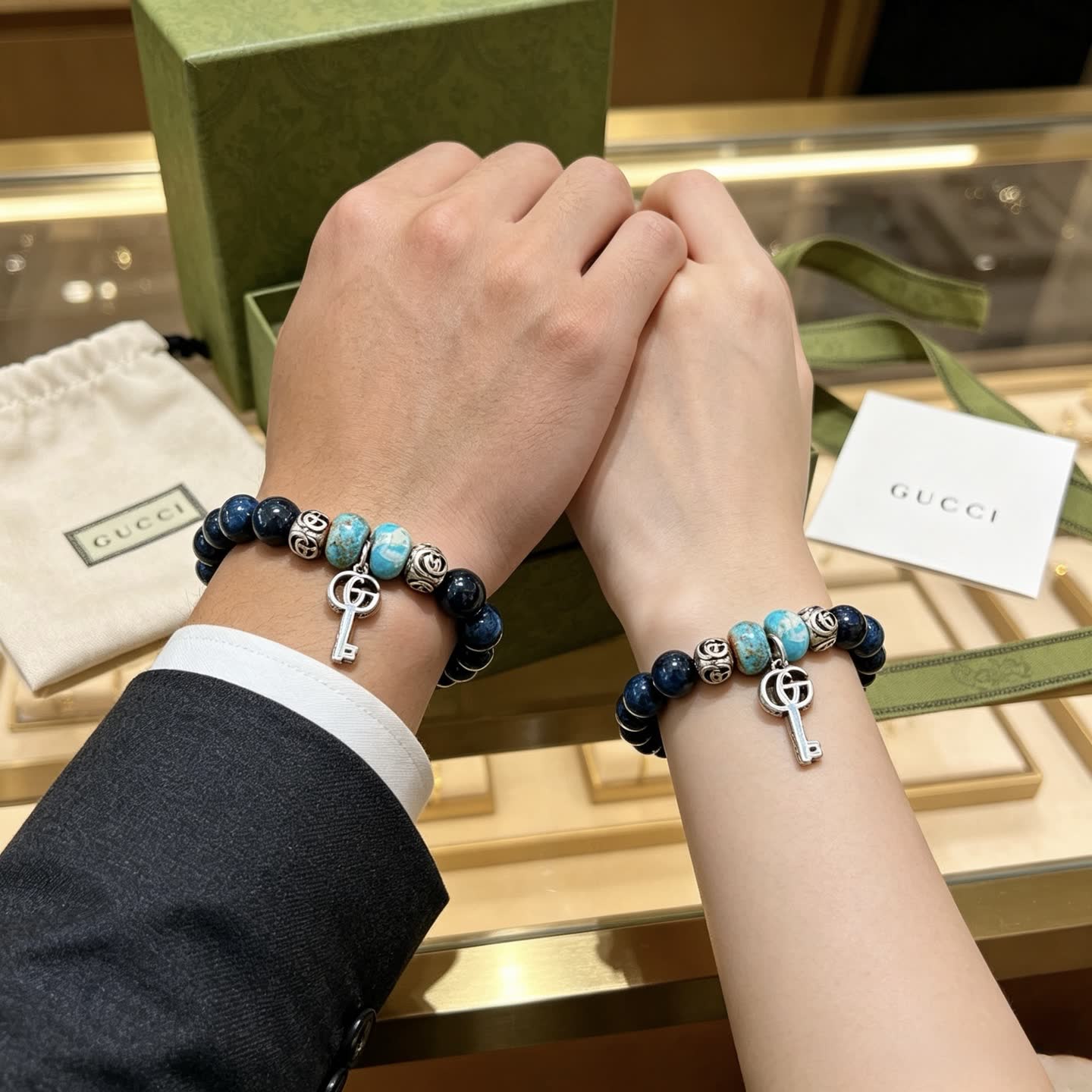 Gucci Blue Beaded Bracelet with Key Charm