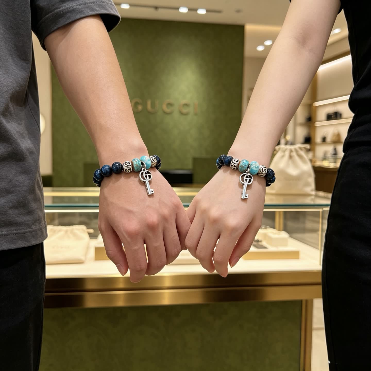 Gucci Blue Beaded Bracelet with Key Charm