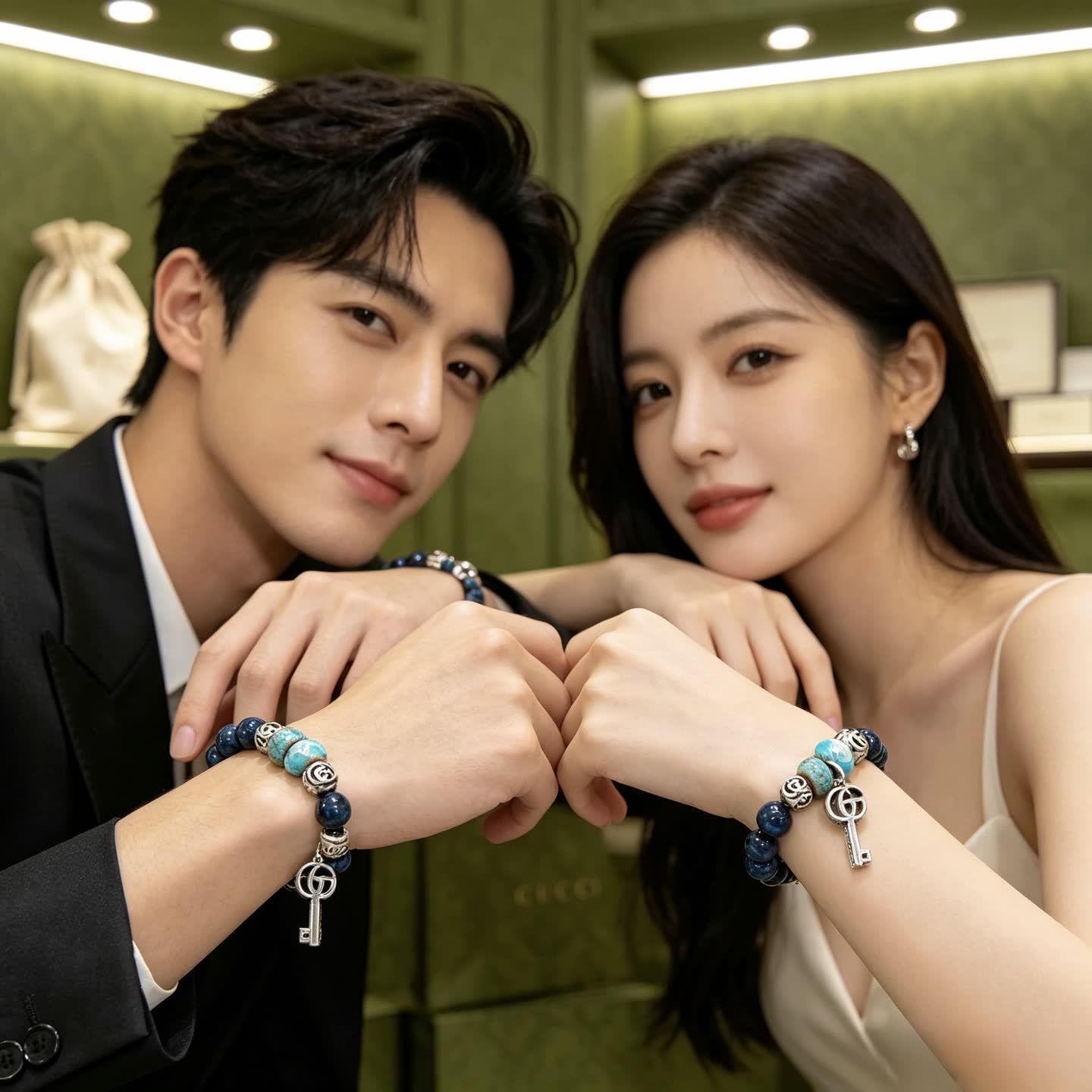 Gucci Blue Beaded Bracelet with Key Charm