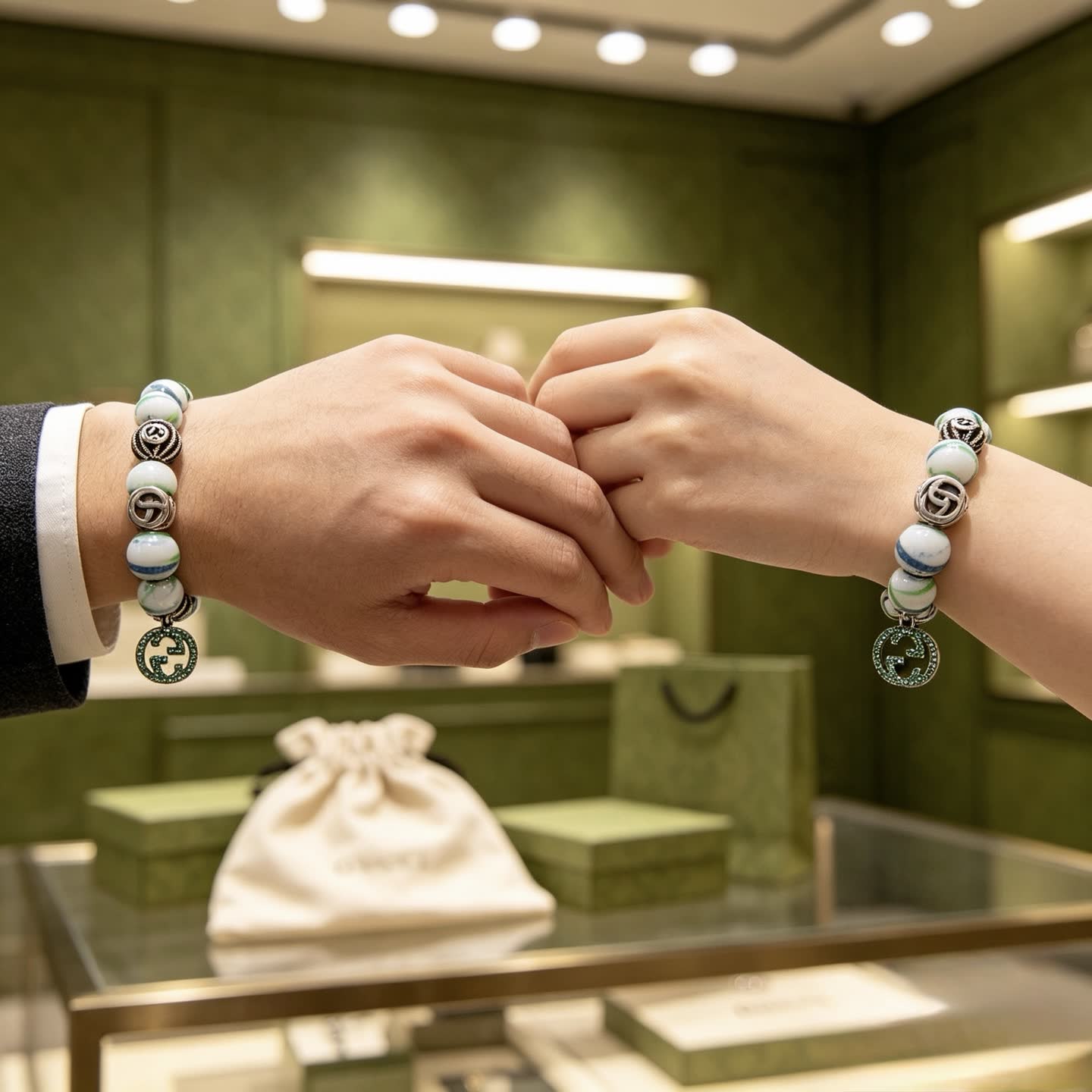 Gucci Marble Bead Bracelet with Interlocking G Charm