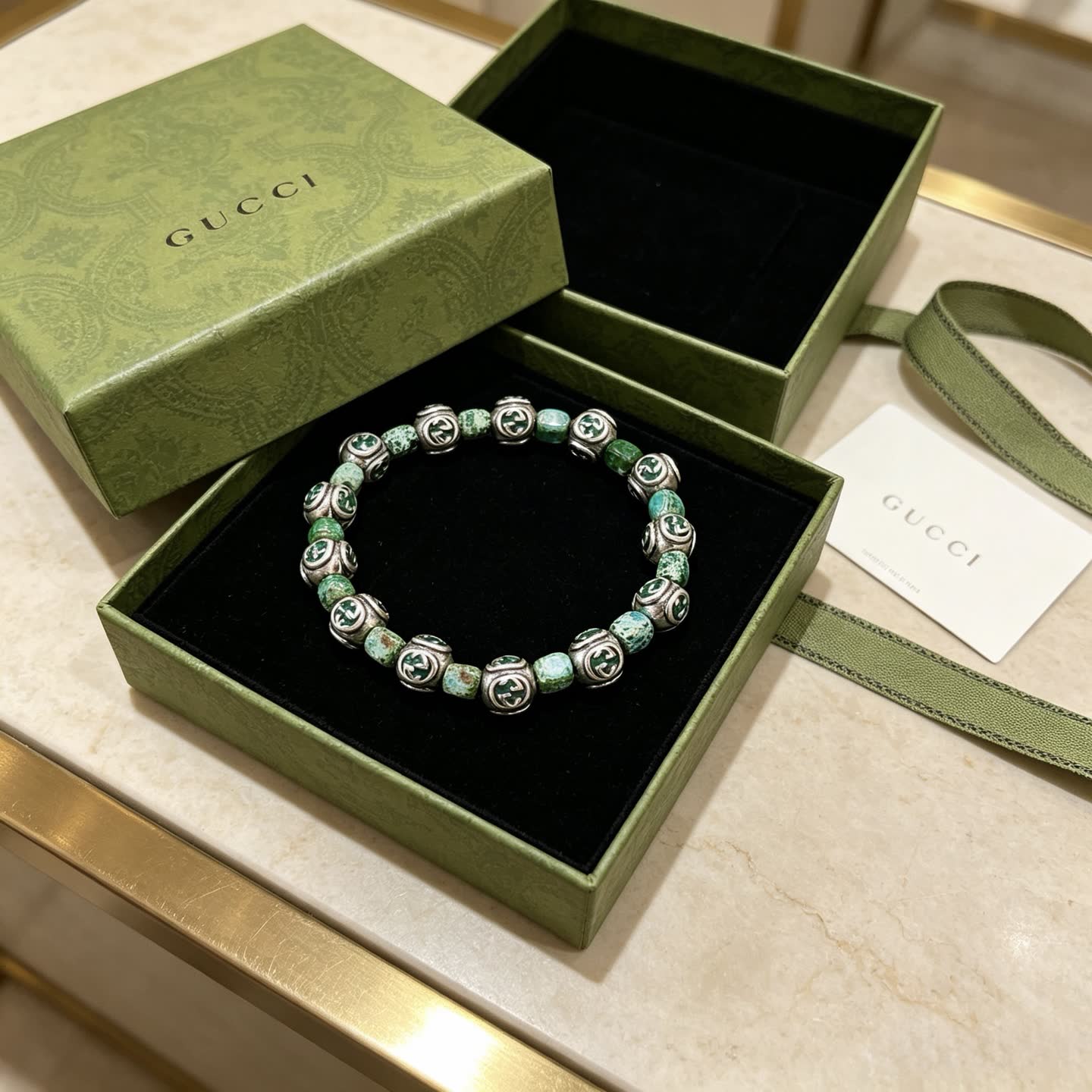 Gucci Green Beaded Bracelet