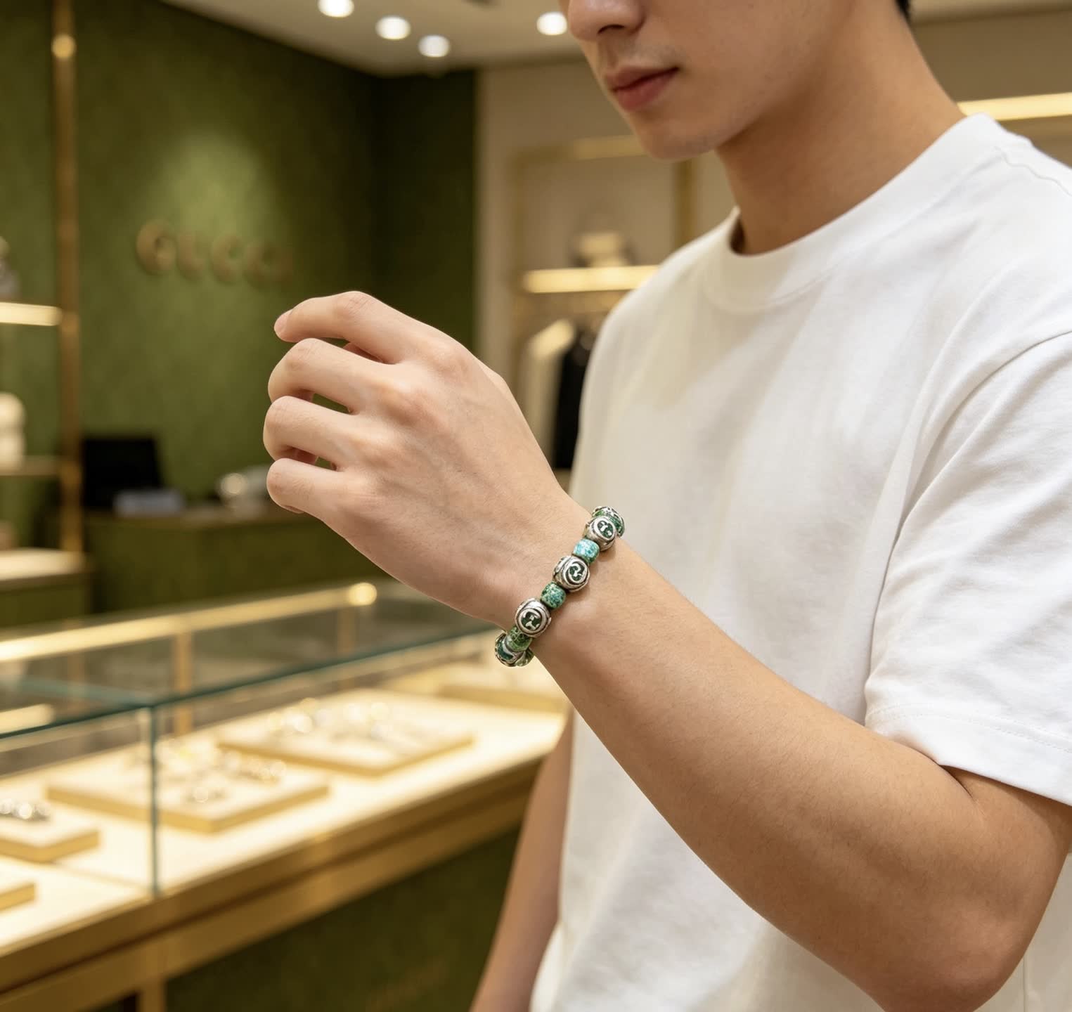 Gucci Green Beaded Bracelet