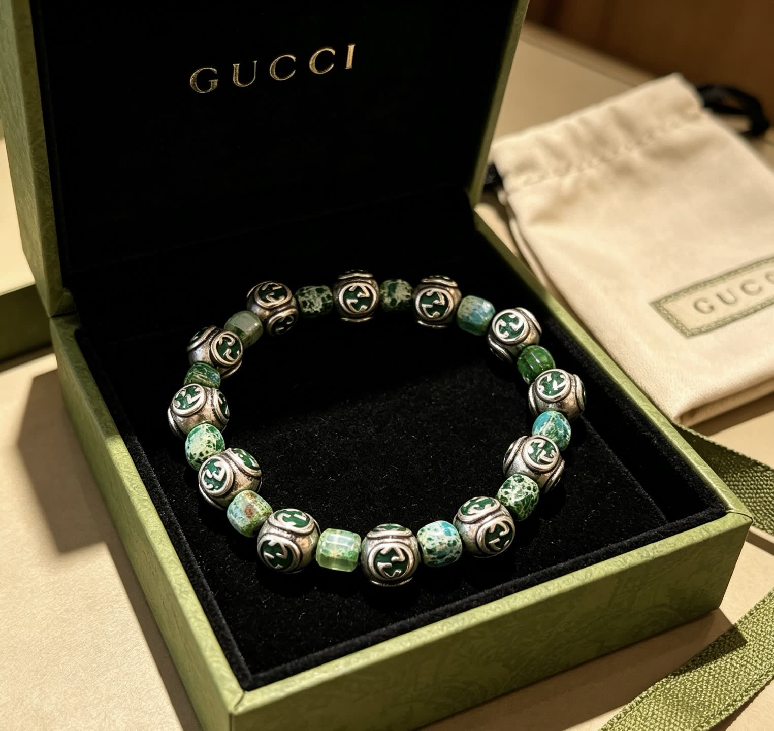 Gucci Green Beaded Bracelet