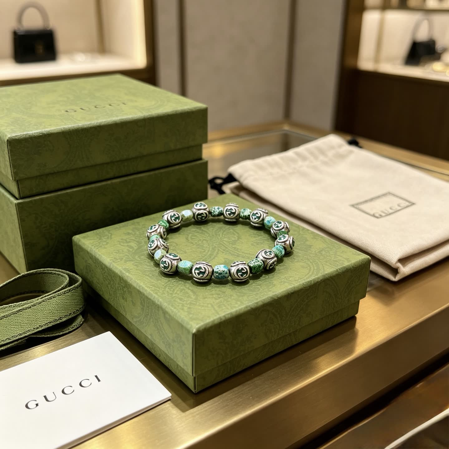 Gucci Green Beaded Bracelet