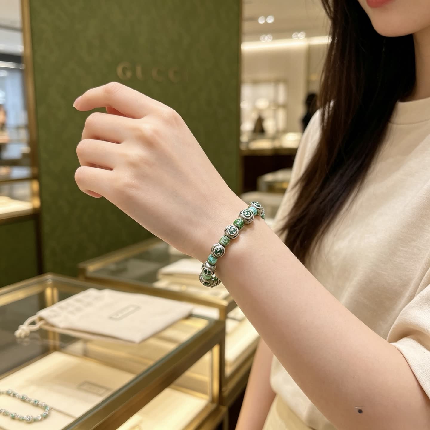 Gucci Green Beaded Bracelet
