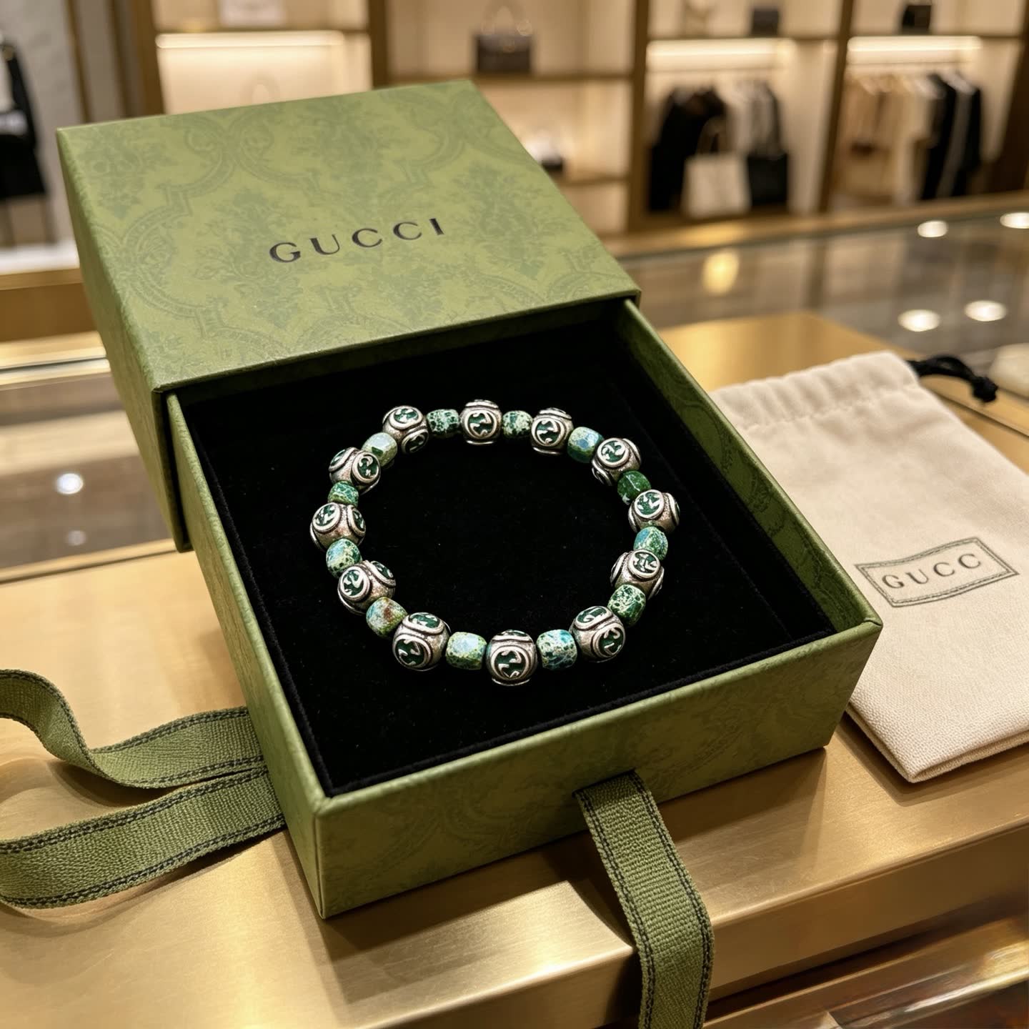 Gucci Green Beaded Bracelet