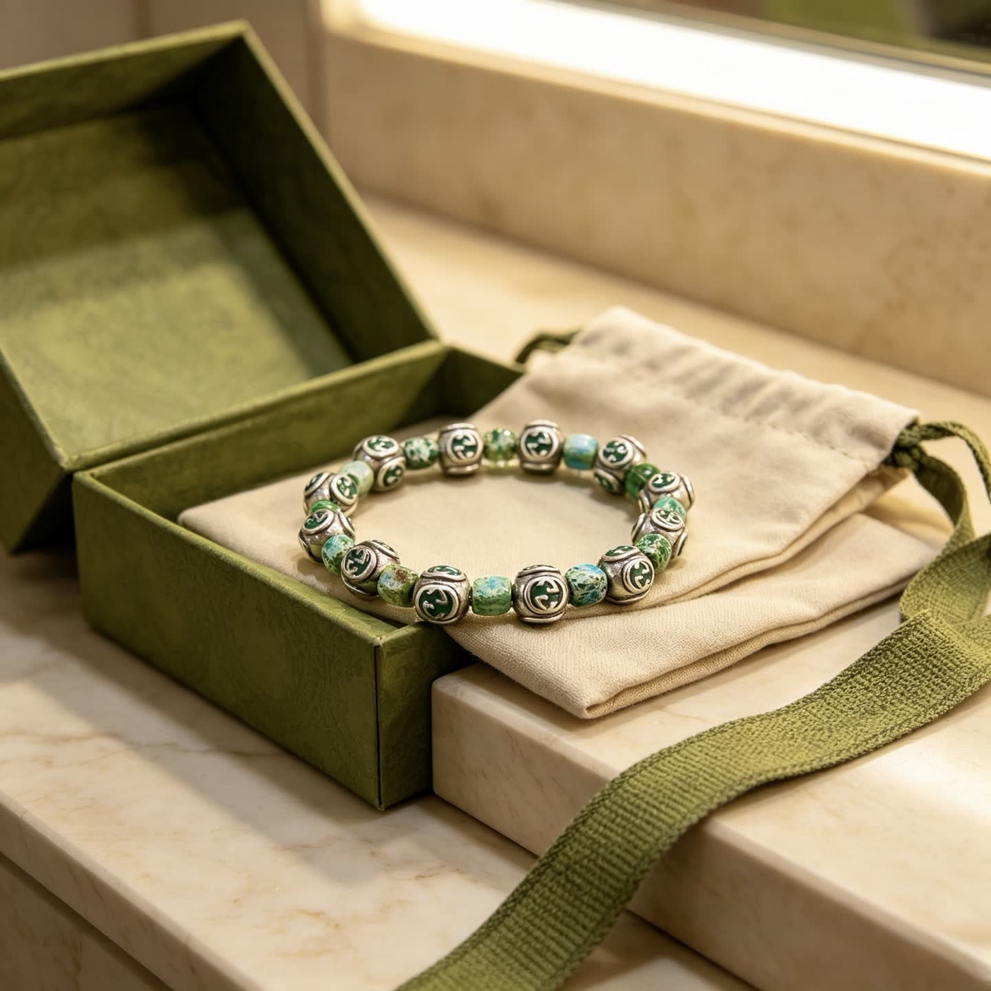 Gucci Green Beaded Bracelet