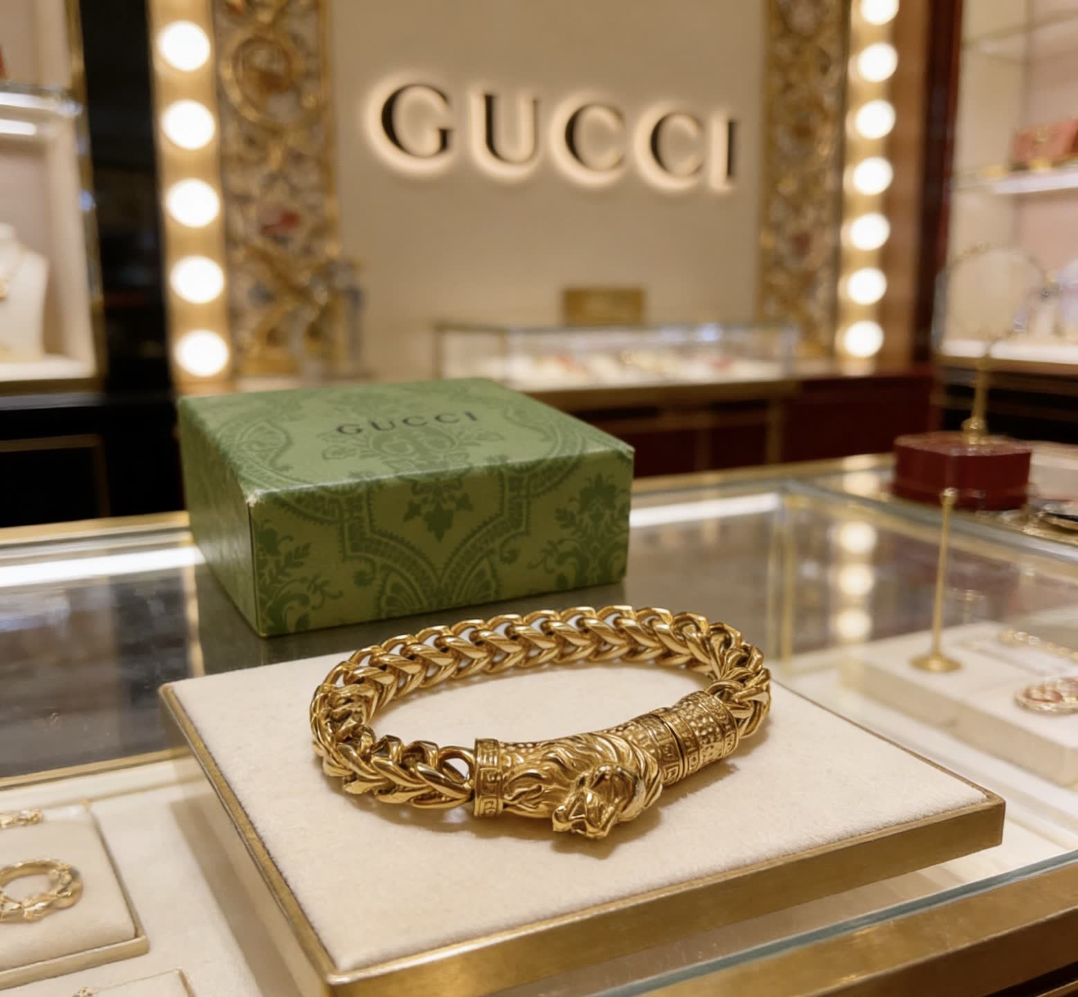 Gucci Gold Chain Bracelet with Lion Clasp