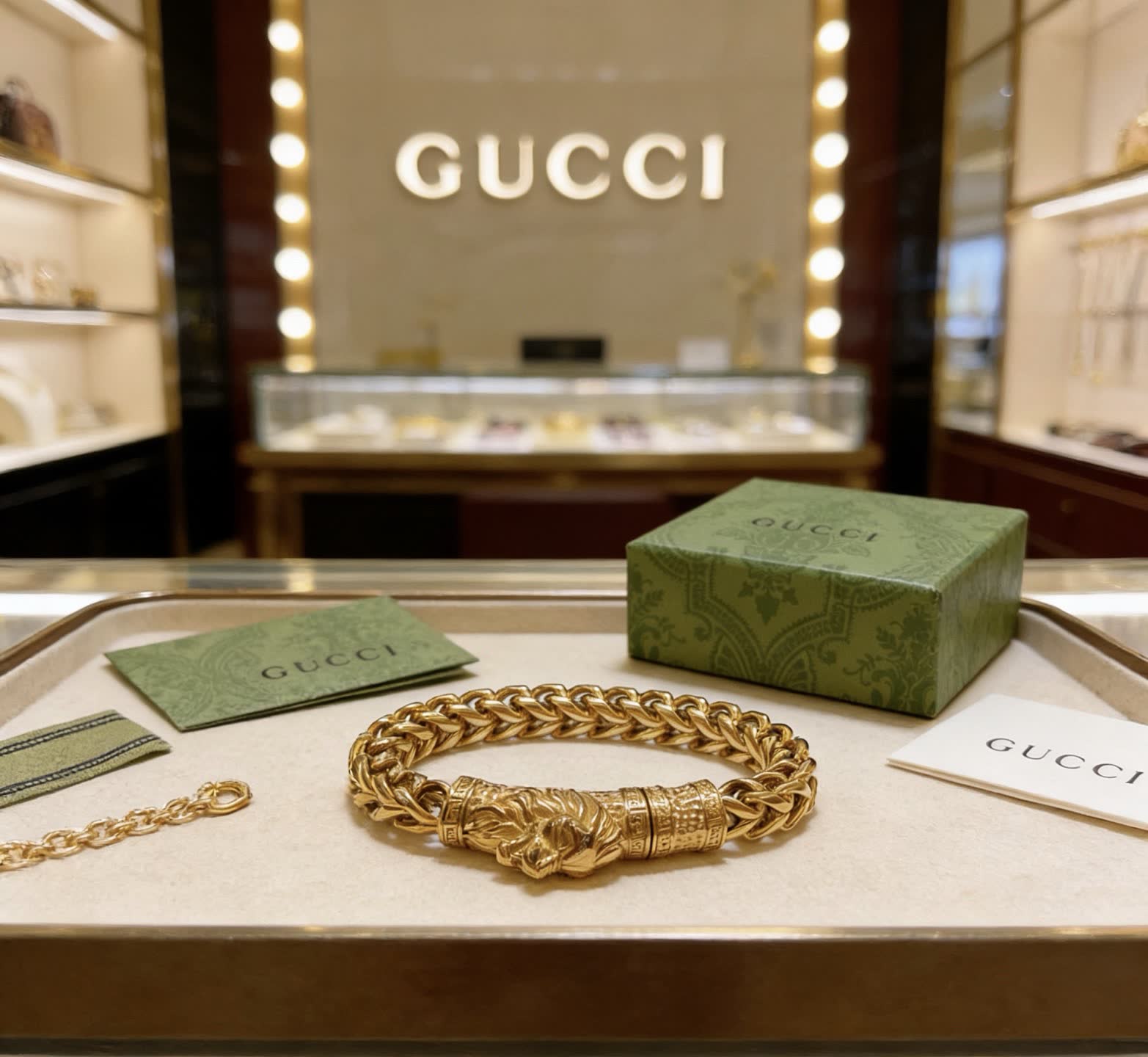 Gucci Gold Chain Bracelet with Lion Clasp