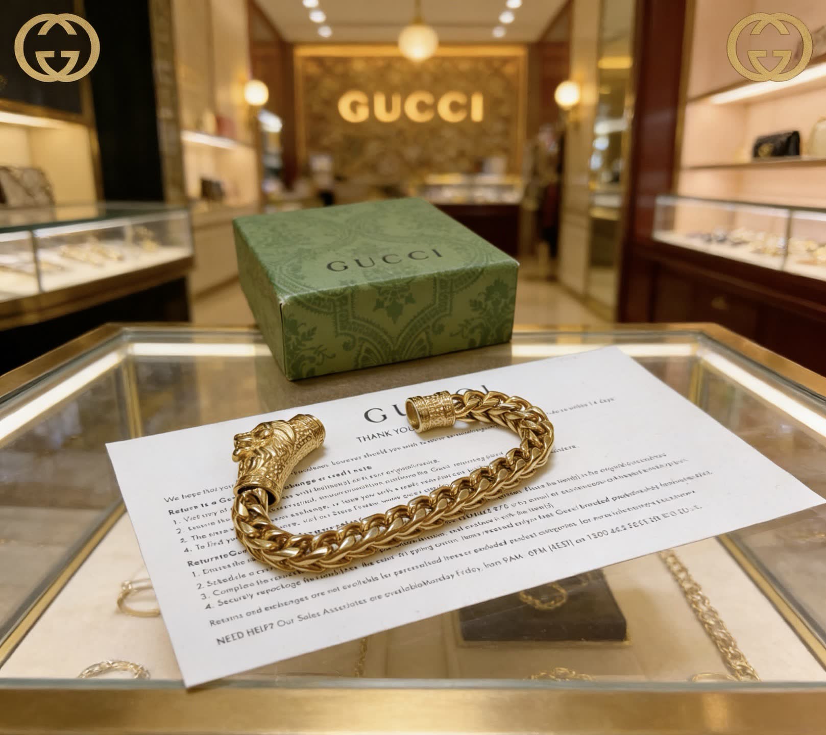 Gucci Gold Chain Bracelet with Lion Clasp