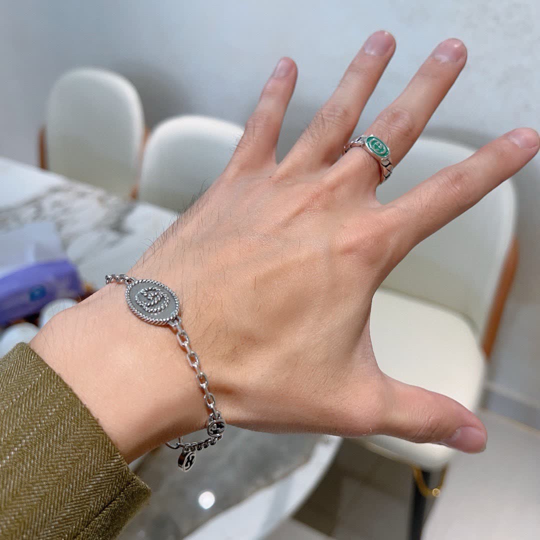 Gucci Silver Chain Bracelet with Interlocking G and Rope Detail