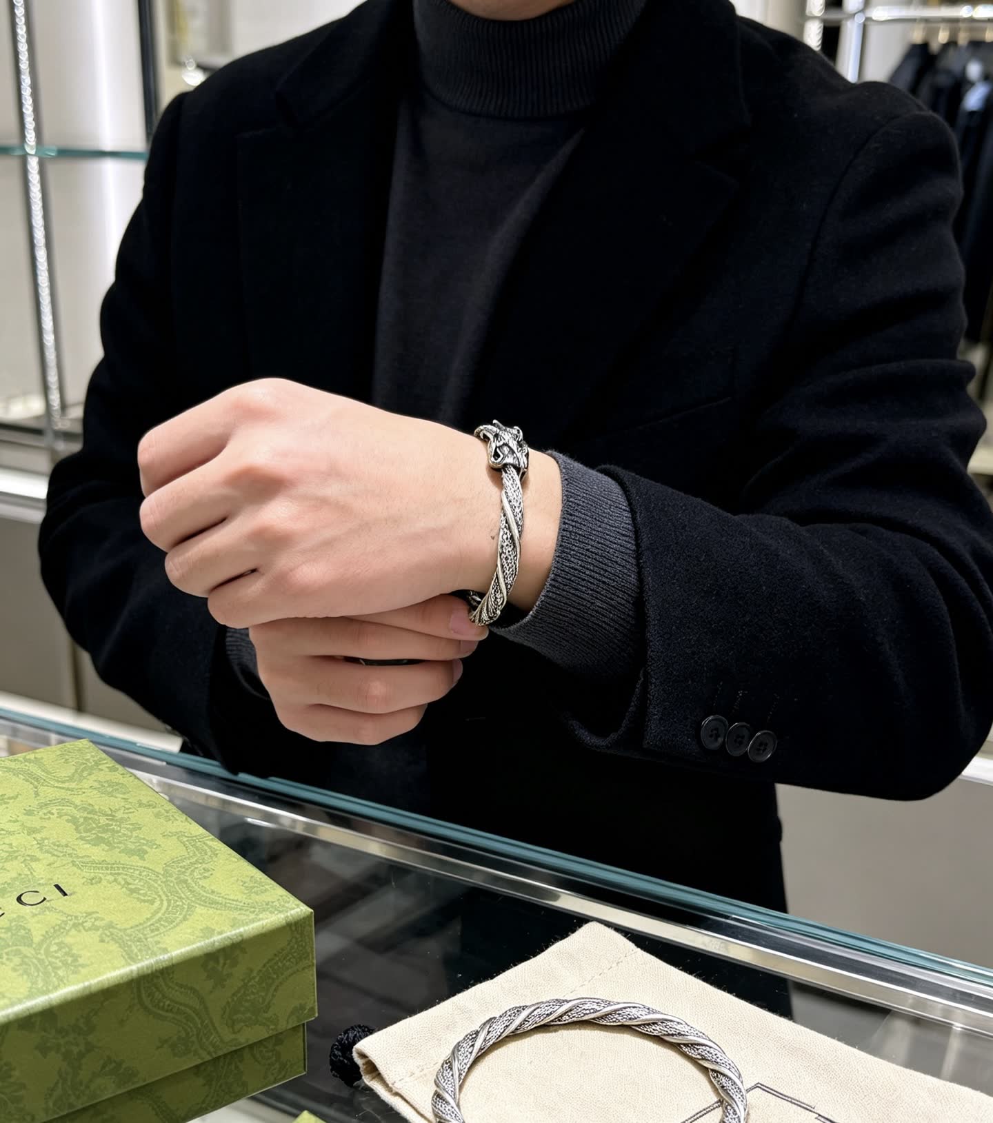 Gucci Silver Dragon Head Bracelet
