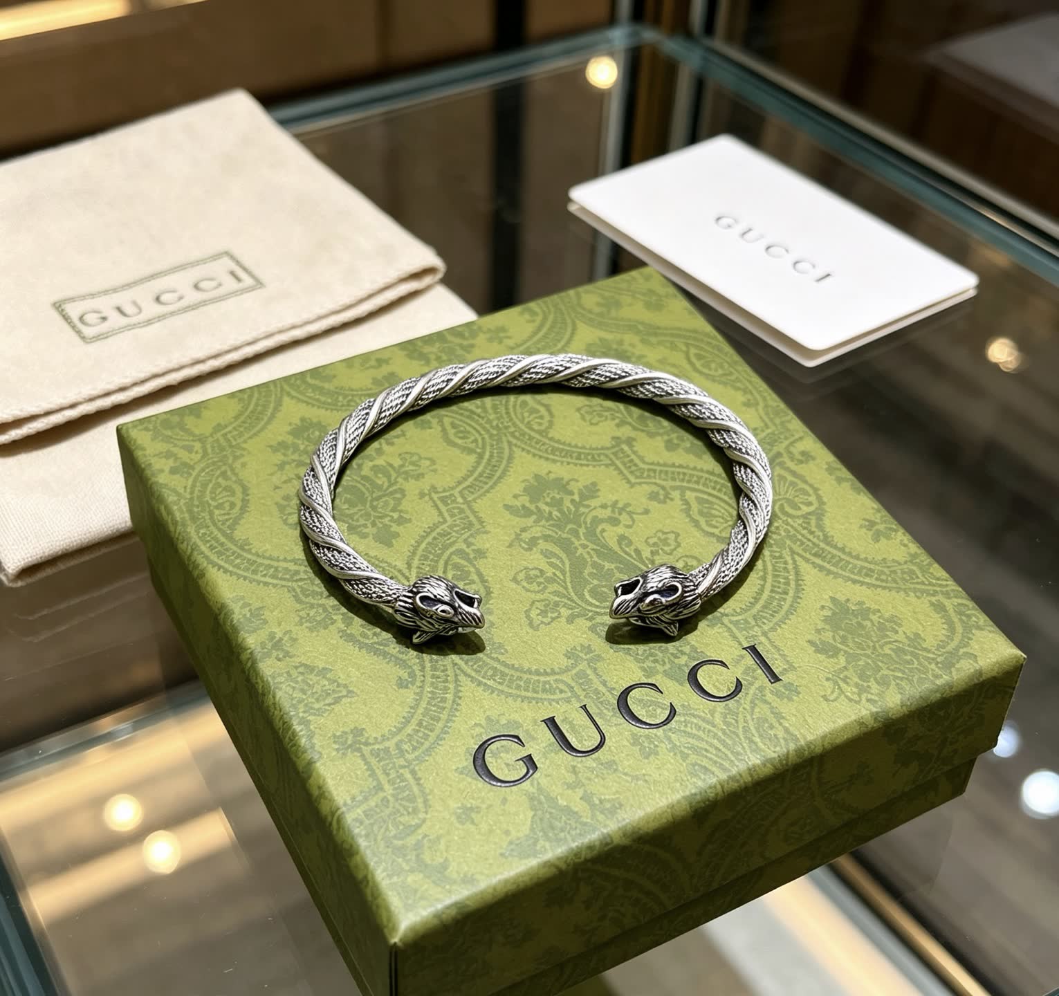 Gucci Silver Dragon Head Bracelet