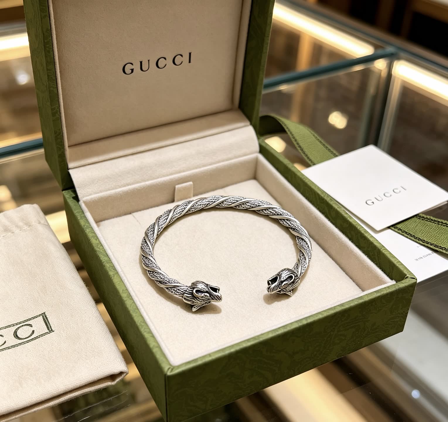 Gucci Silver Dragon Head Bracelet