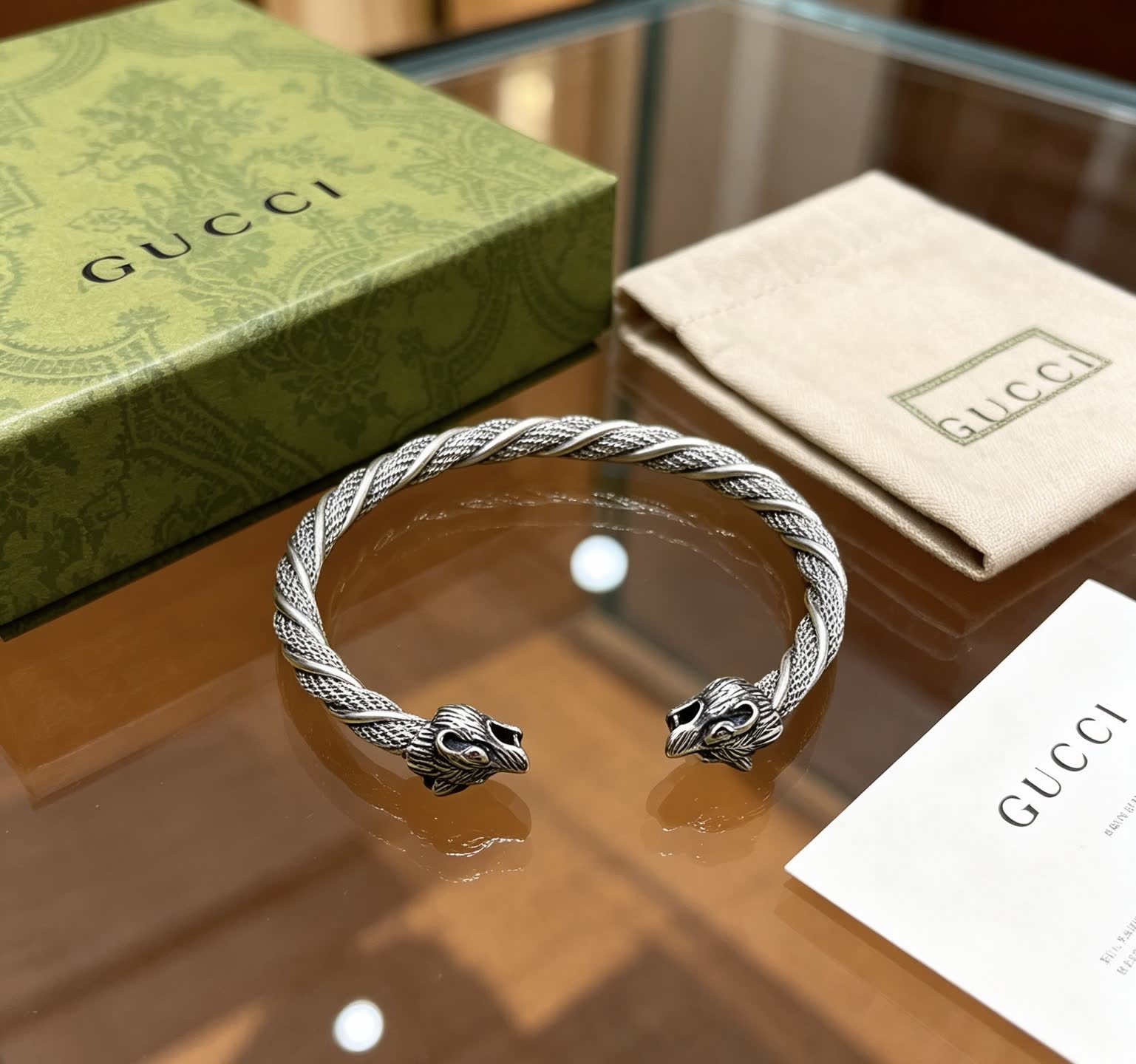 Gucci Silver Dragon Head Bracelet