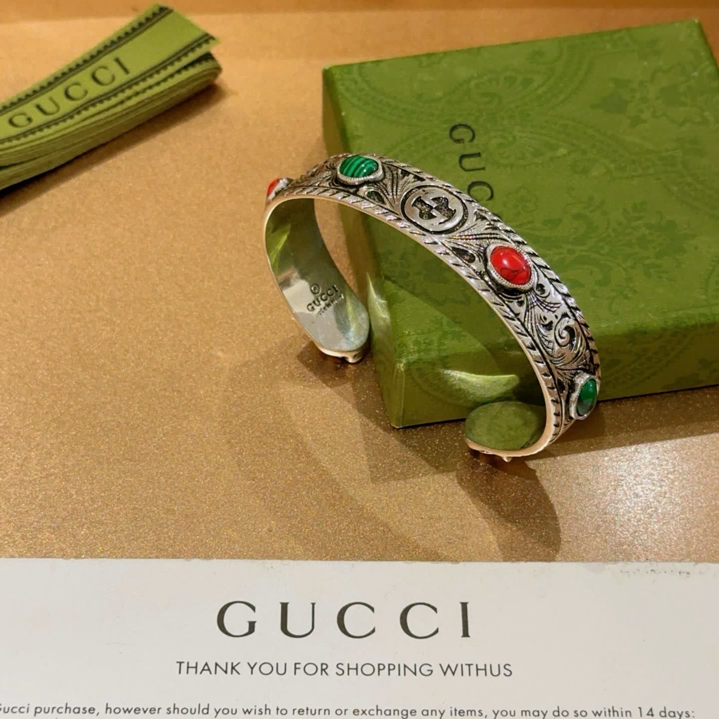 Gucci Silver Cuff Bracelet with Gemstones Gucci Silver Cuff Bracelet with Gemstones