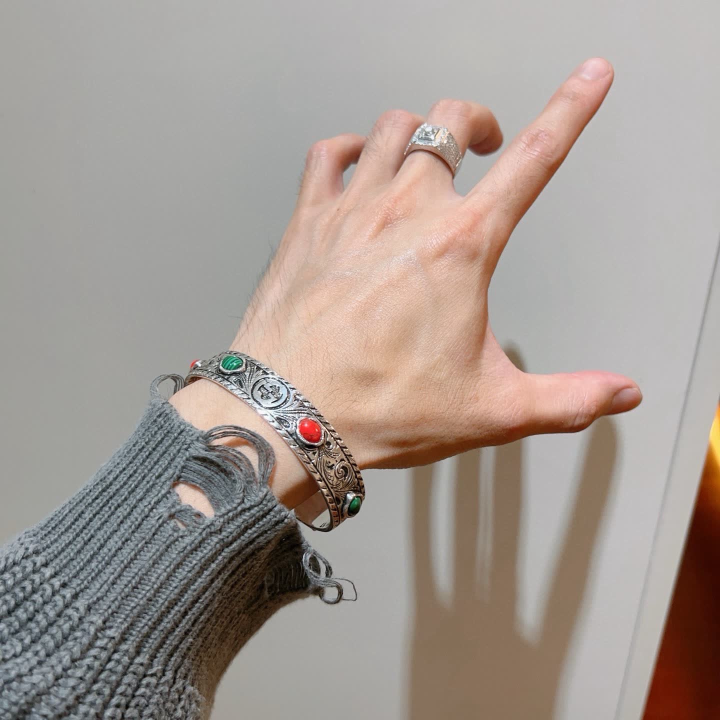 Gucci Silver Cuff Bracelet with Gemstones