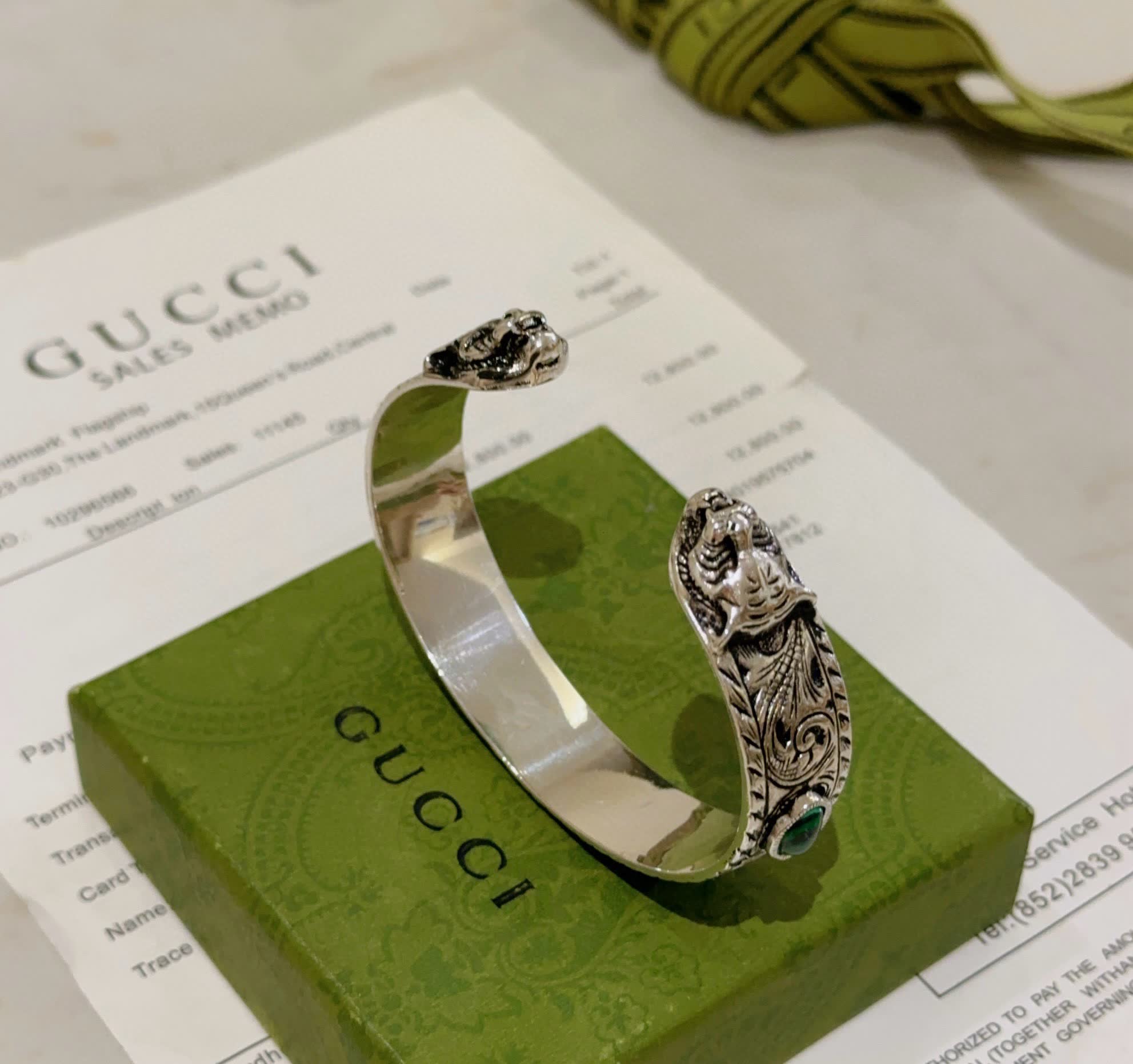 Gucci Silver Cuff Bracelet with Gemstones