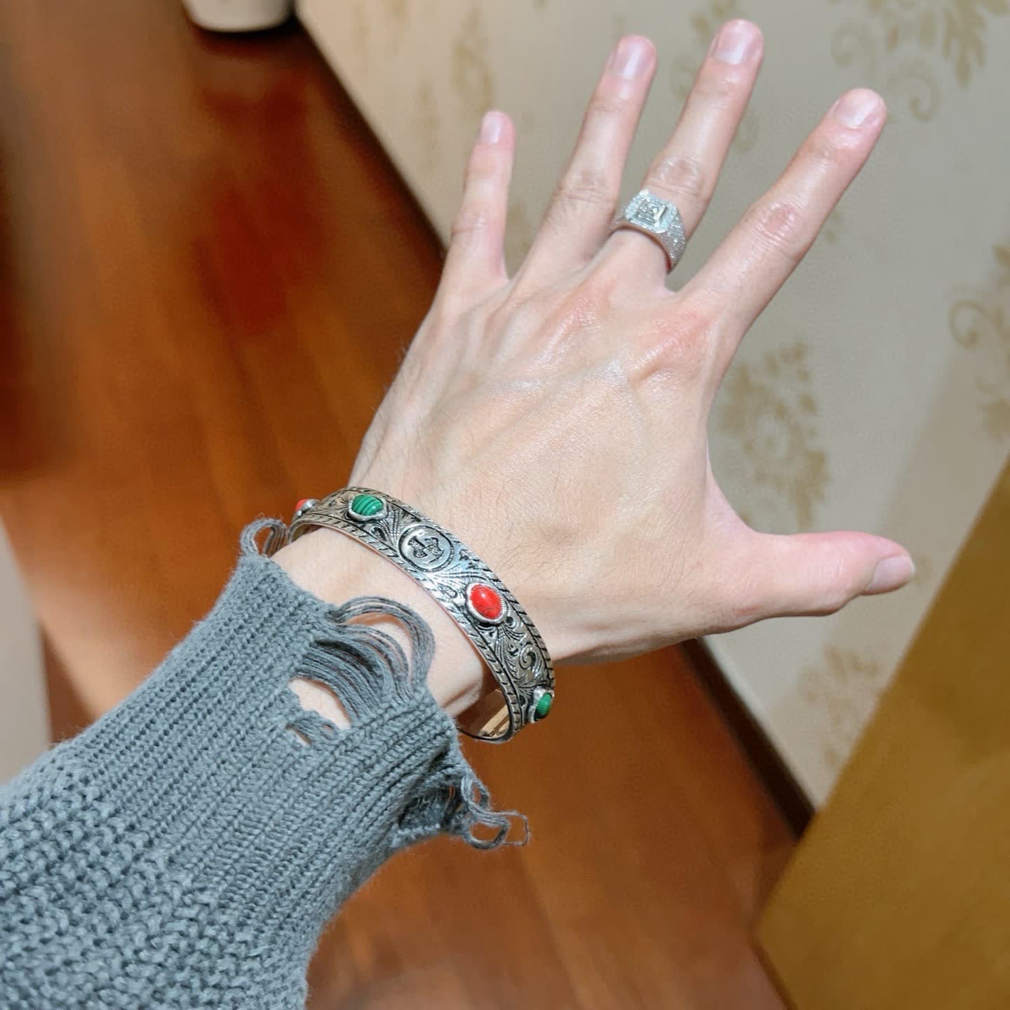 Gucci Silver Cuff Bracelet with Gemstones