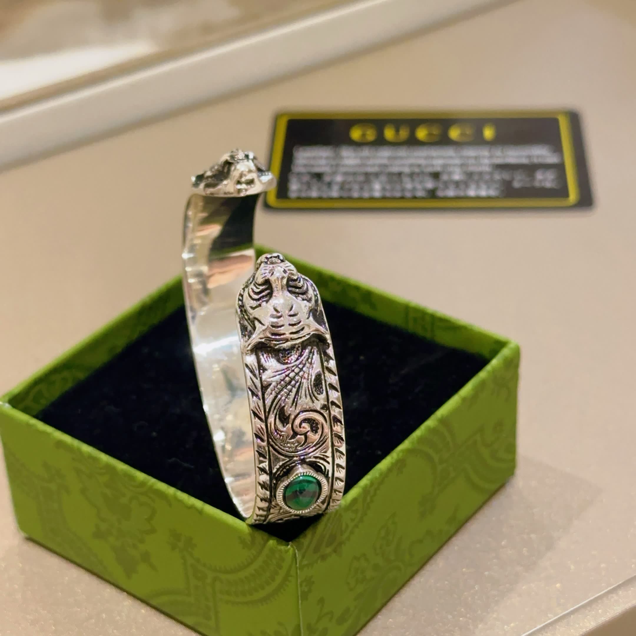 Gucci Silver Cuff Bracelet with Gemstones