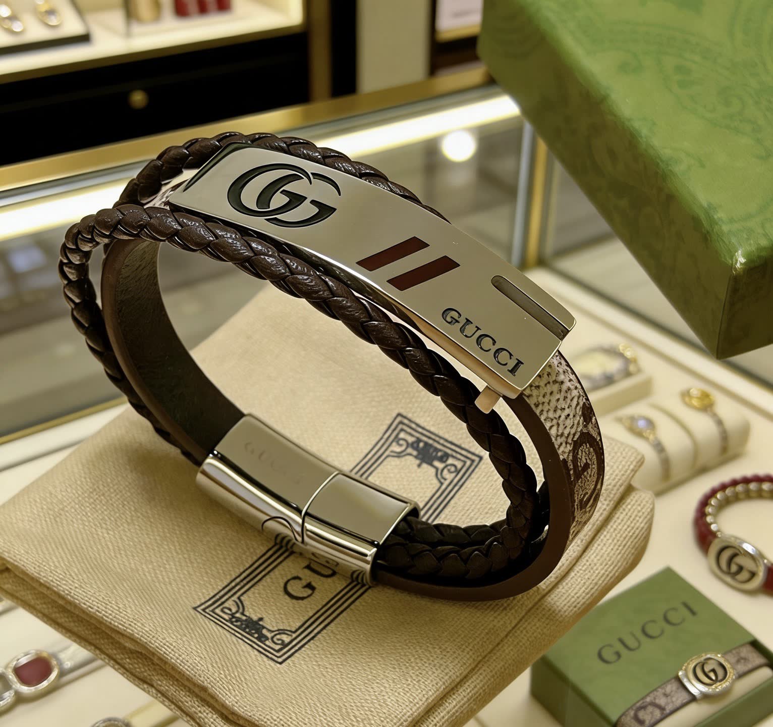 Gucci Leather & Metal Bracelet