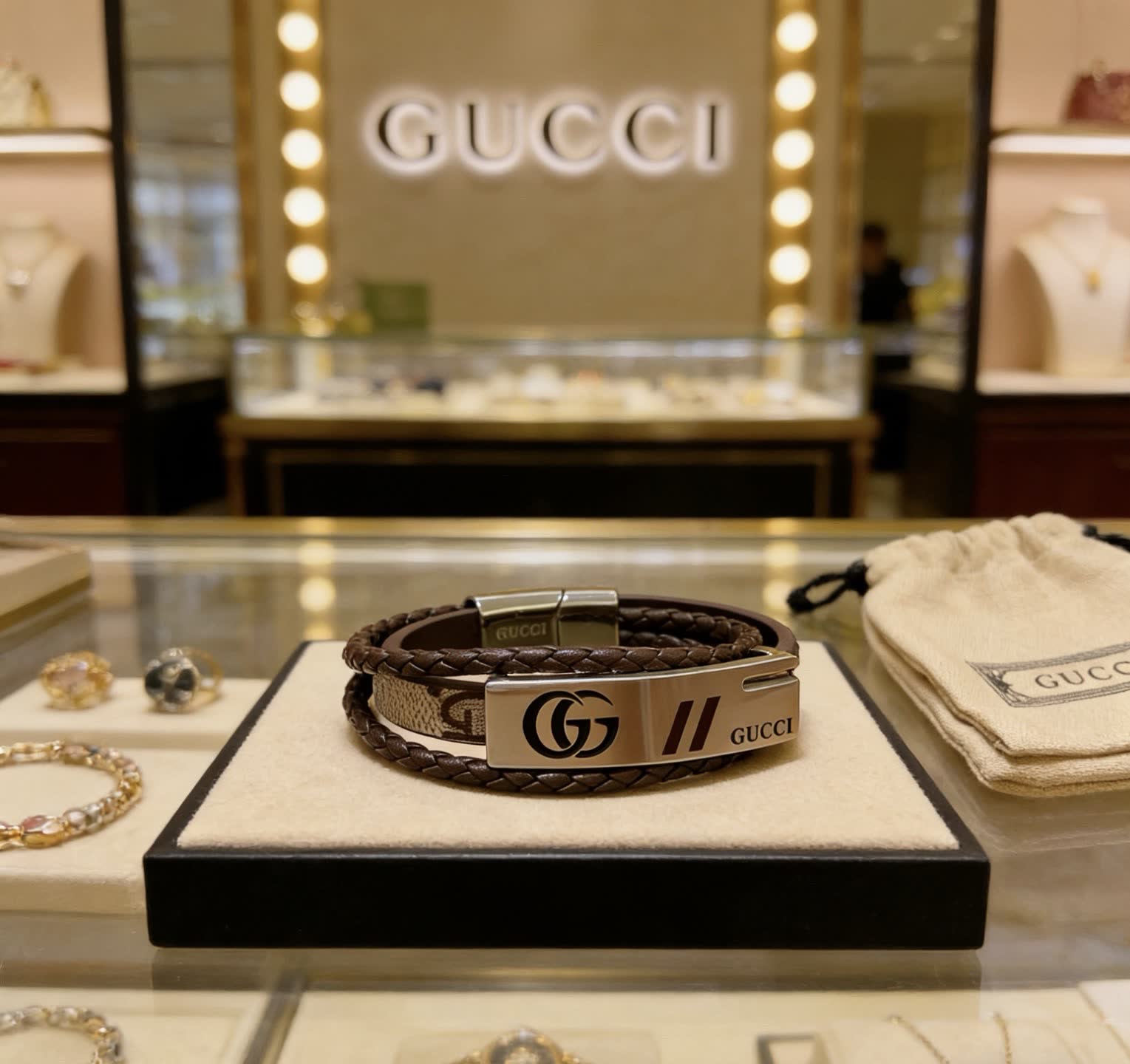 Gucci Leather & Metal Bracelet