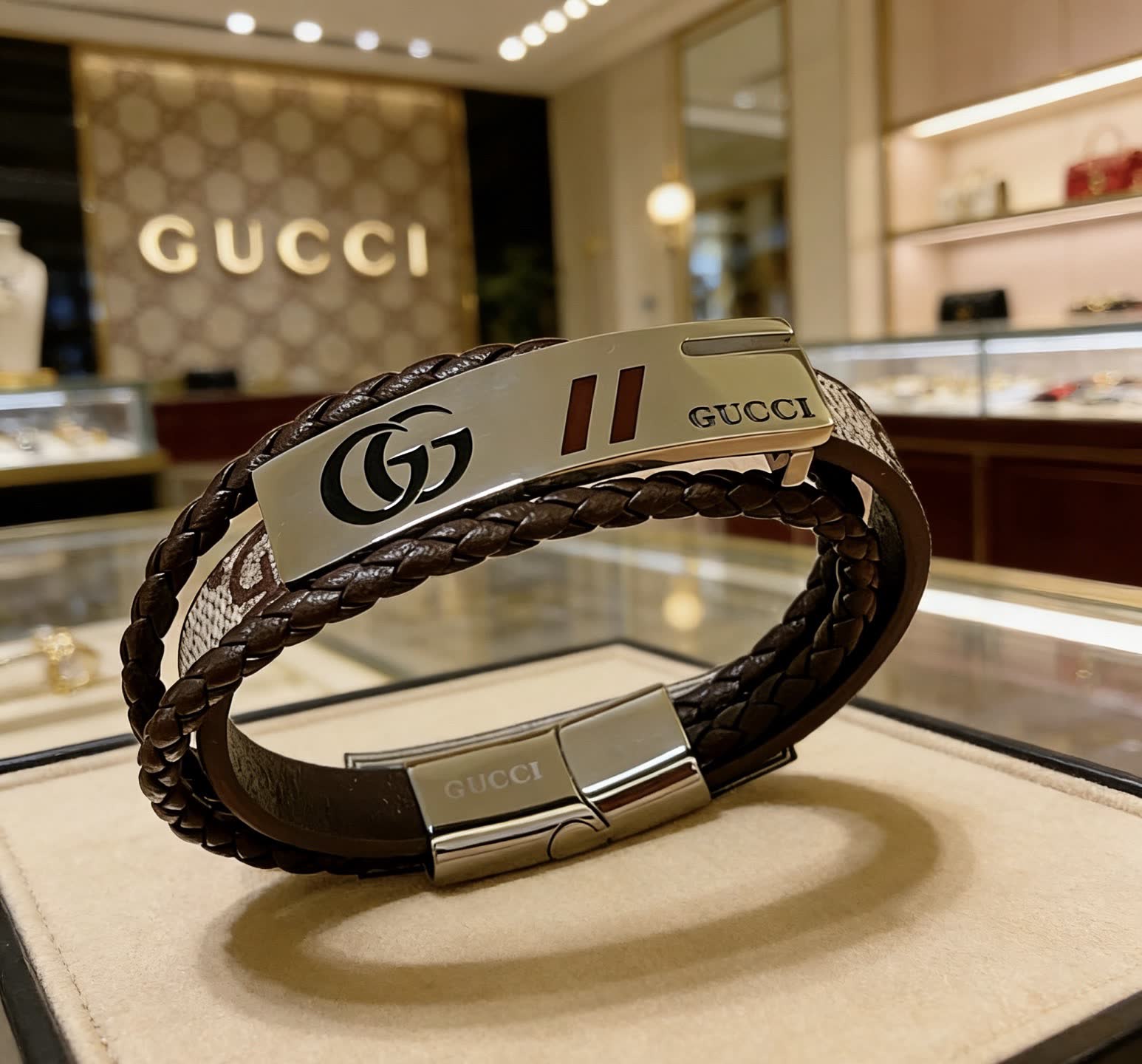 Gucci Leather & Metal Bracelet