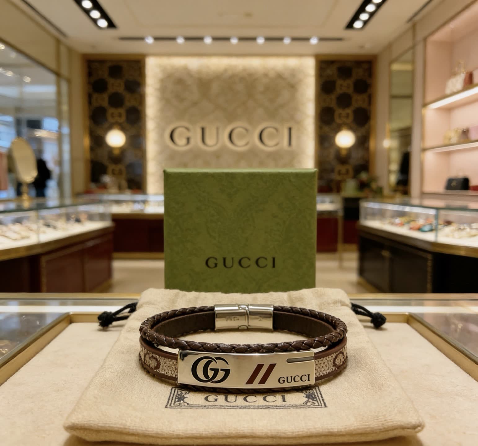 Gucci Leather & Metal Bracelet