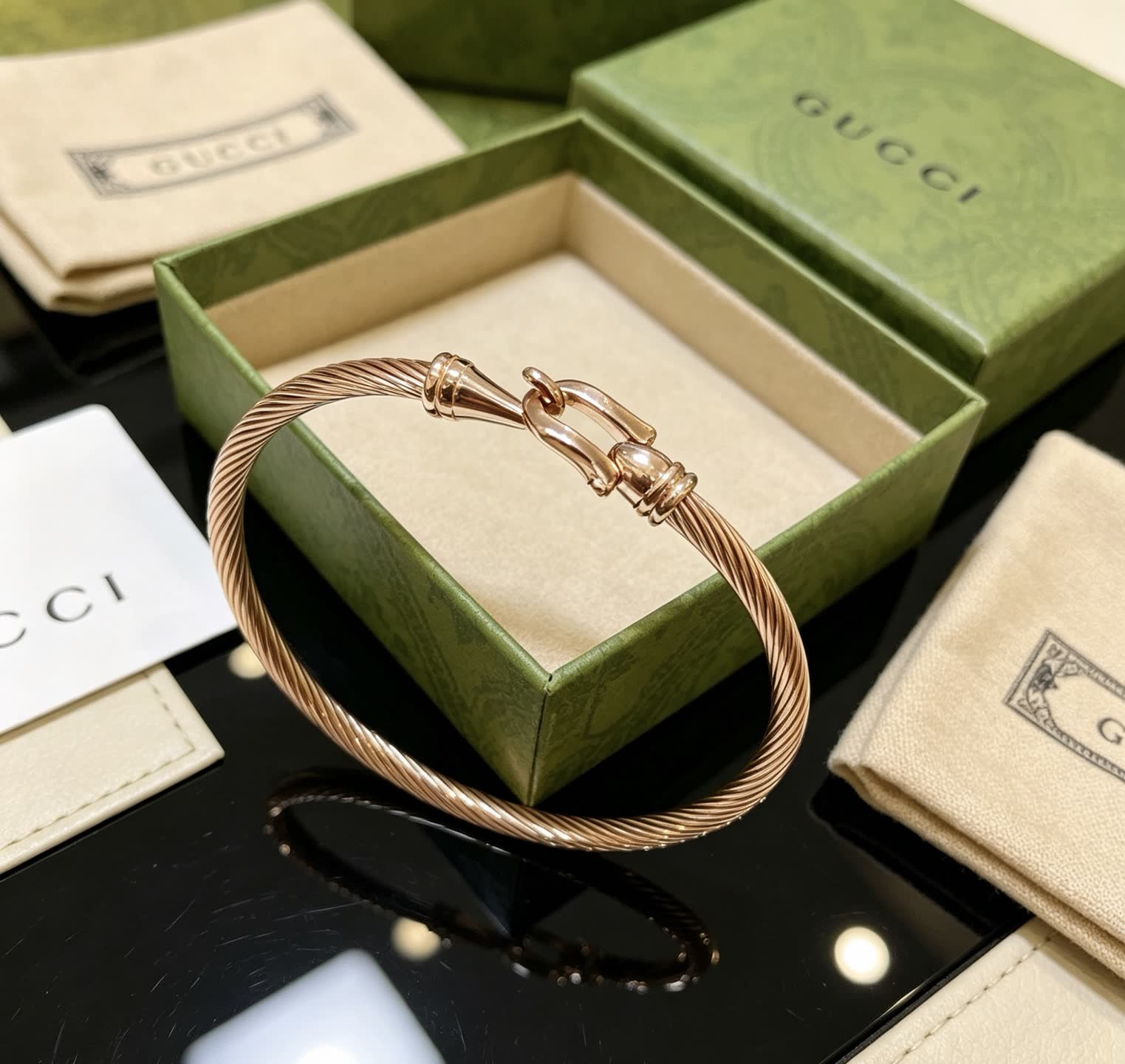 Gucci Rose Gold Tone Cable Wire Bangle Bracelet
