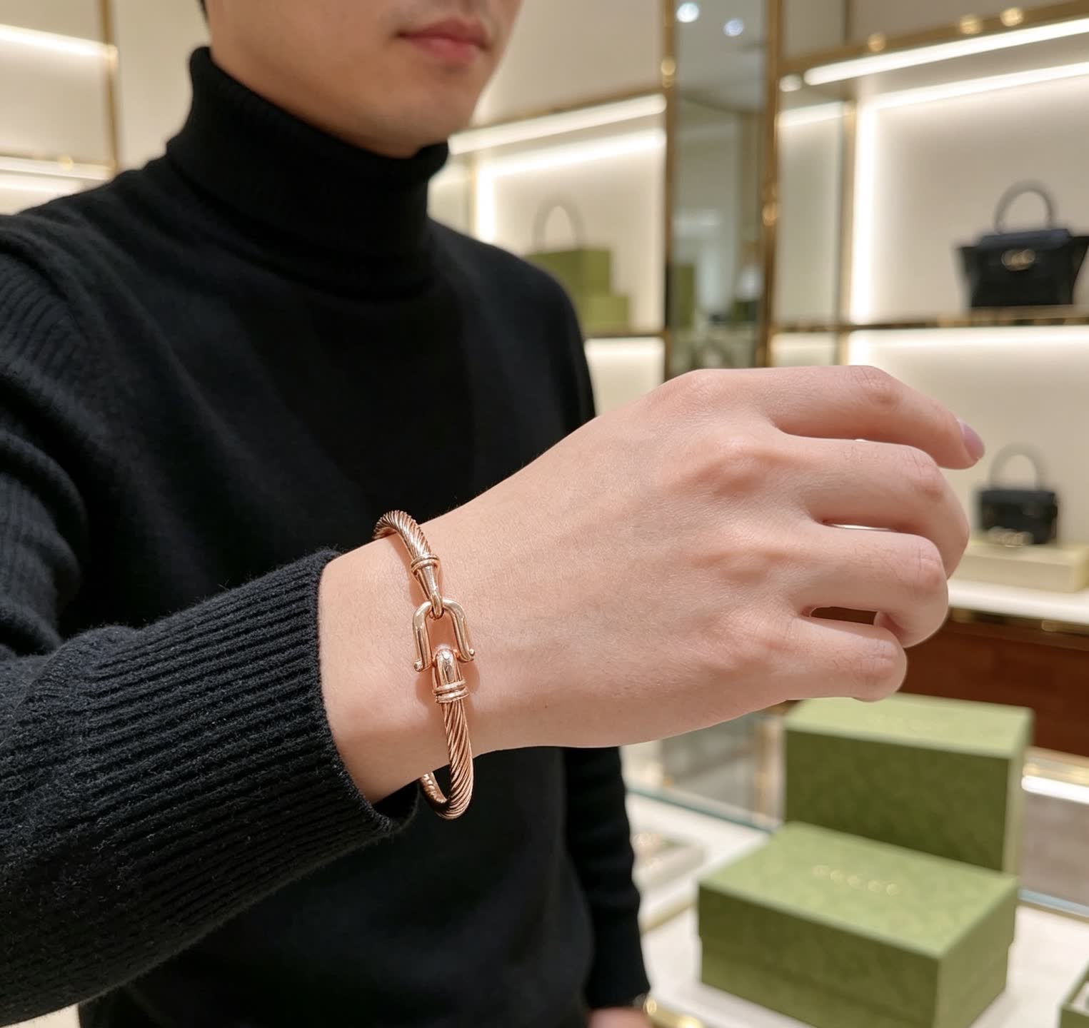 Gucci Rose Gold Tone Cable Wire Bangle Bracelet