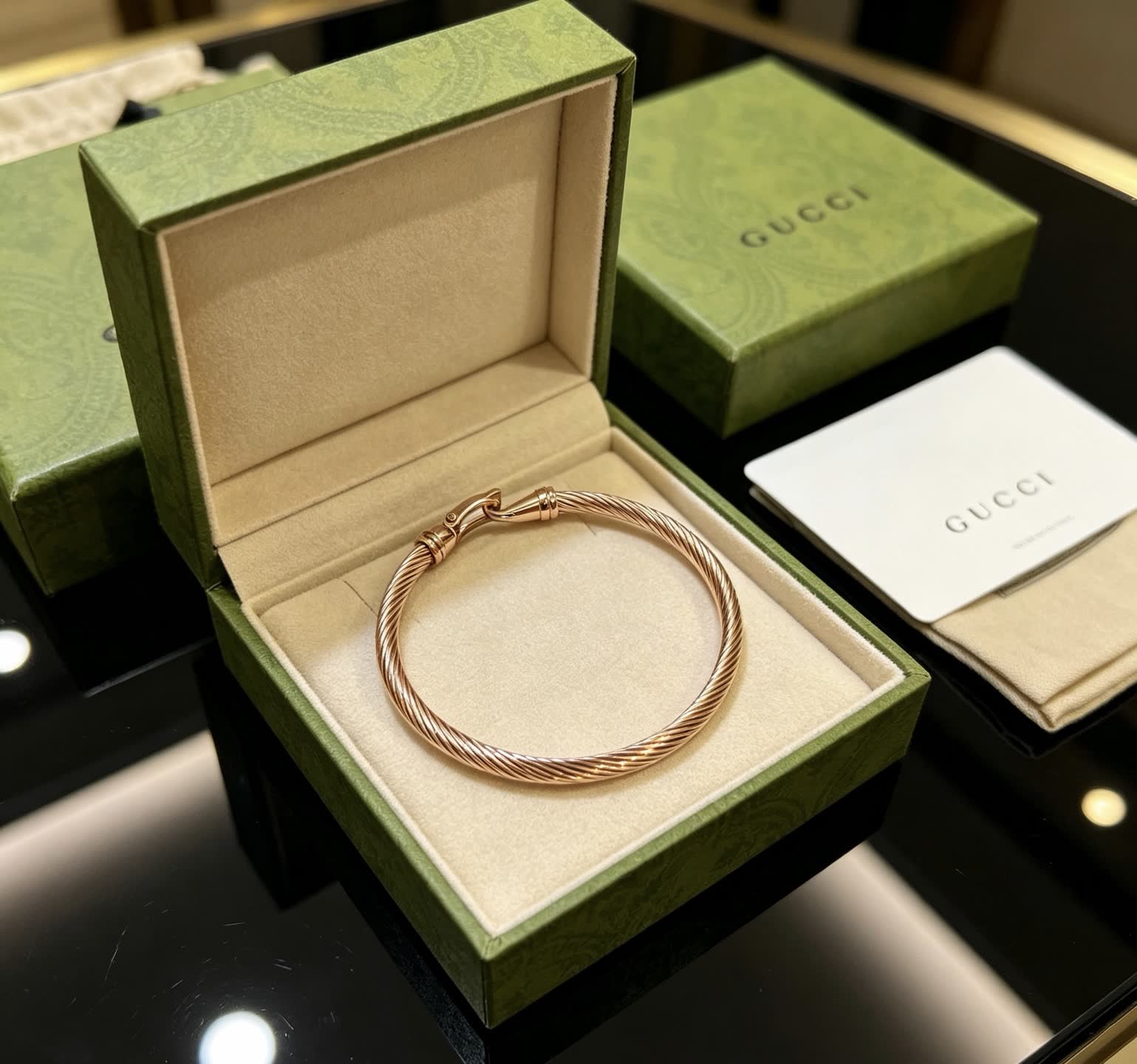 Gucci Rose Gold Tone Cable Wire Bangle Bracelet