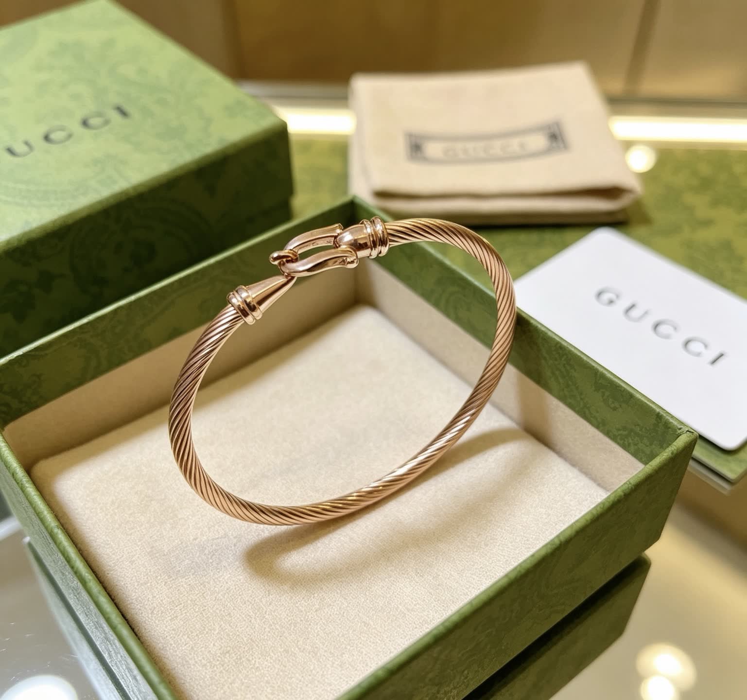 Gucci Rose Gold Tone Cable Wire Bangle Bracelet