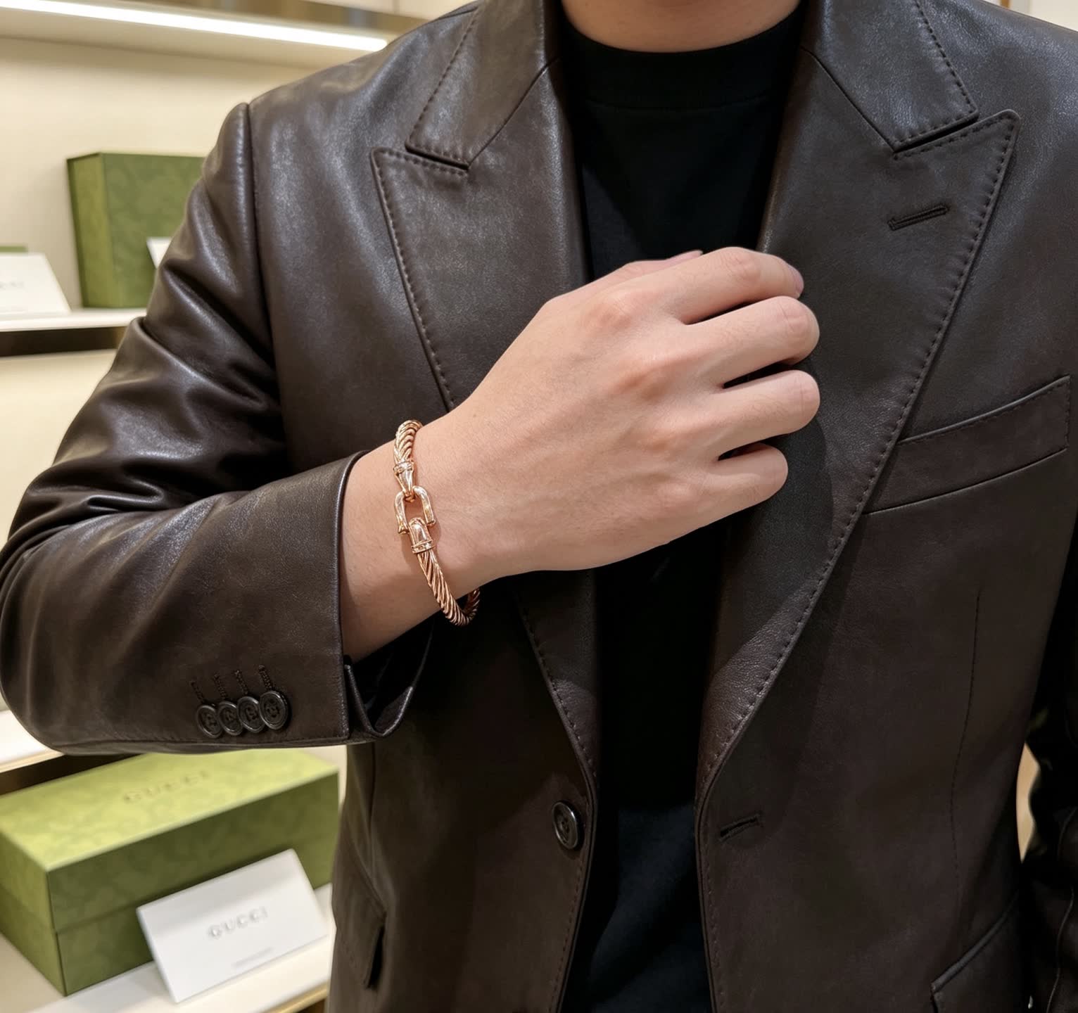 Gucci Rose Gold Tone Cable Wire Bangle Bracelet
