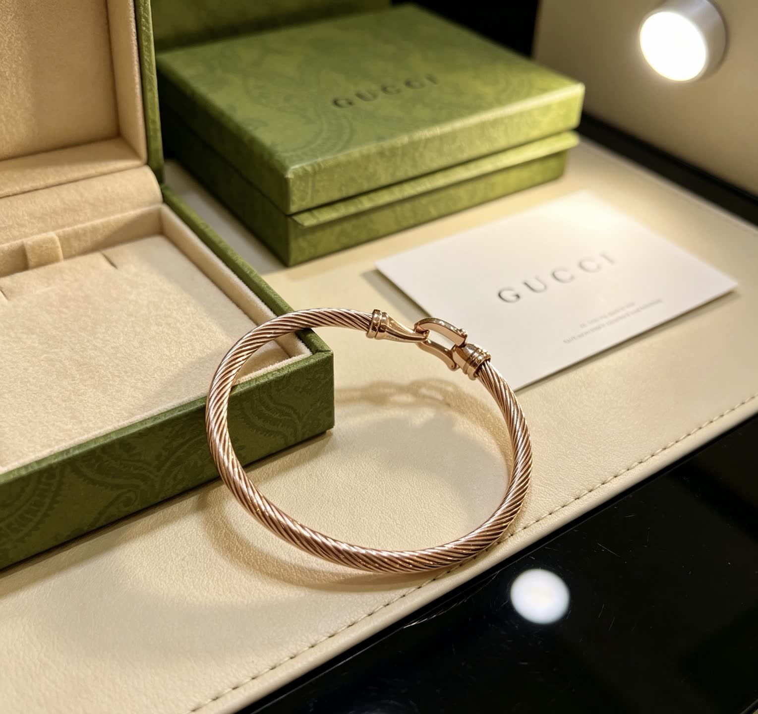 Gucci Rose Gold Tone Cable Wire Bangle Bracelet