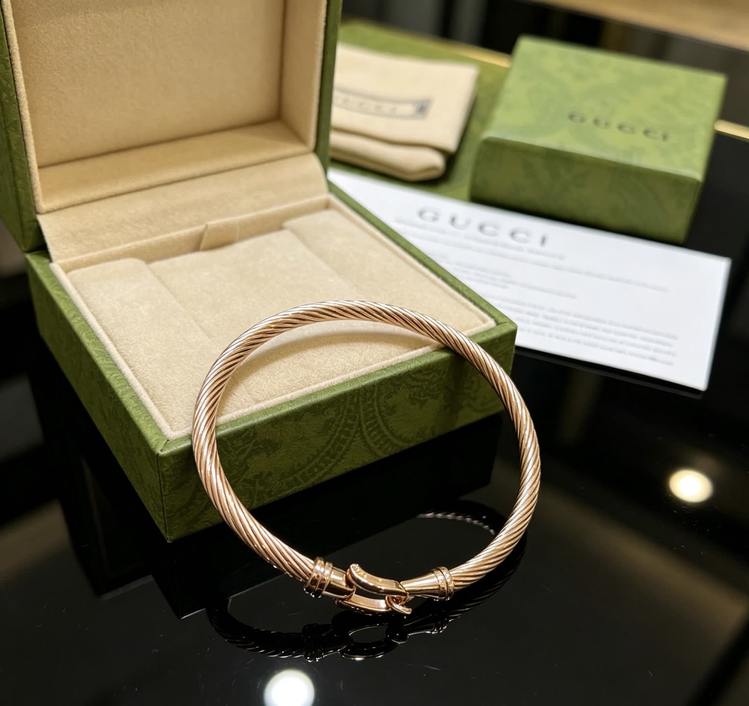 Gucci Rose Gold Tone Cable Wire Bangle Bracelet