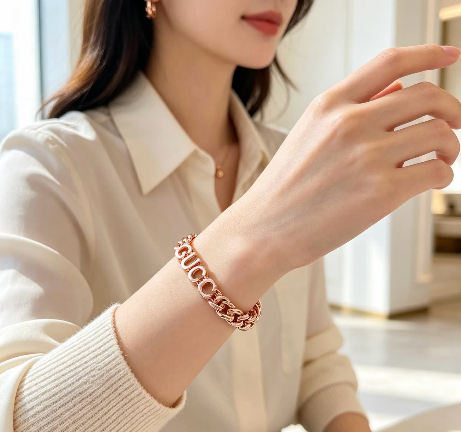 Gucci Rose Gold-Plated 'GUCCI' Bracelet