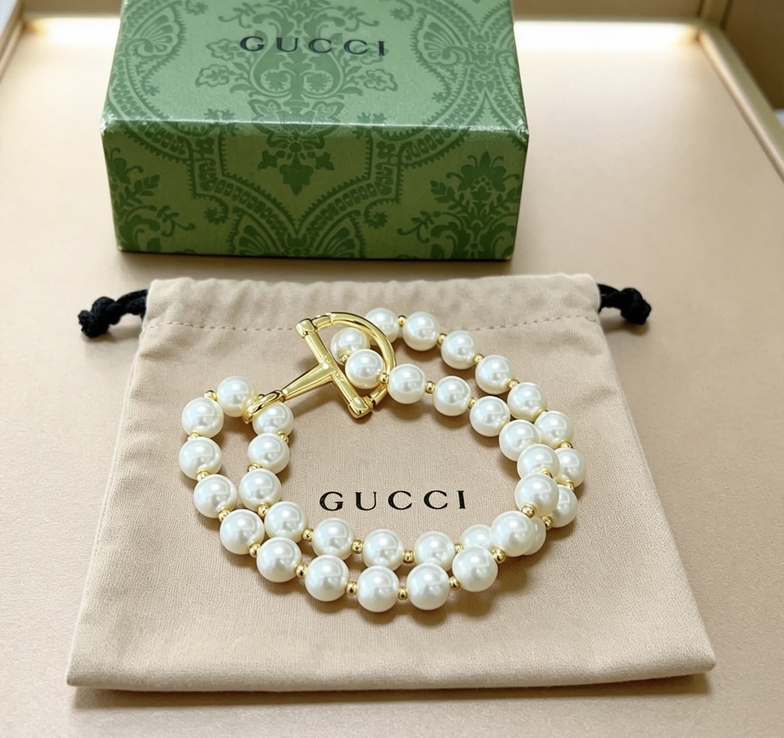Gucci Double Row Pearl Bracelet